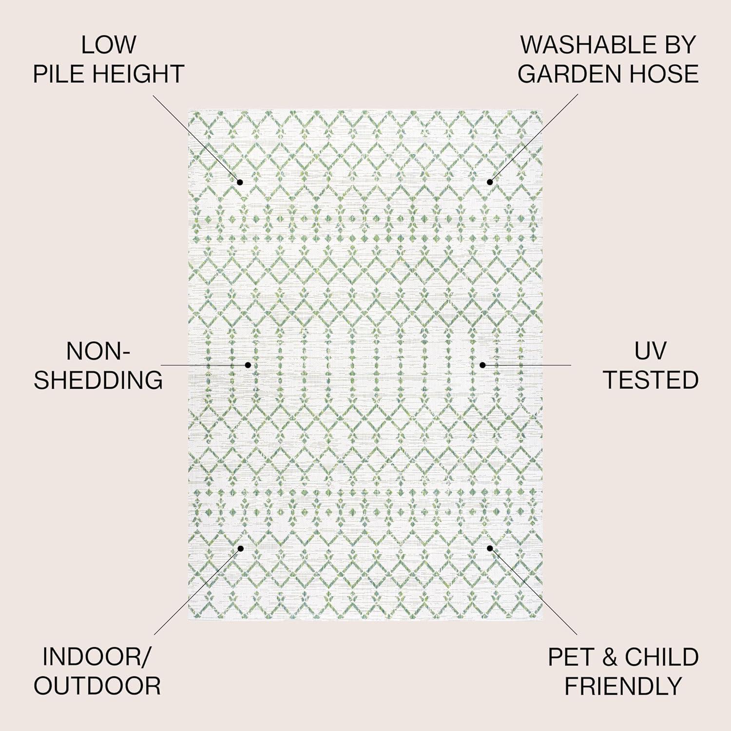 3' x 5' Ourika Moroccan Geometric Textured Weave Indoor/Outdoor Area Rug, Green/Ivory - JONATHAN Y
