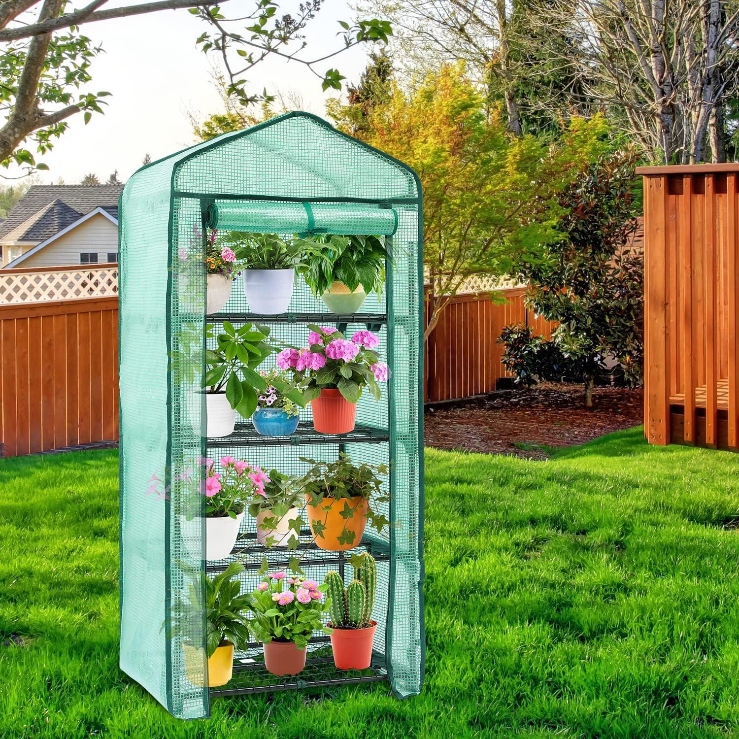 Compact 2x5ft Green Mini Greenhouse with PE Cover and Roll-Up Door