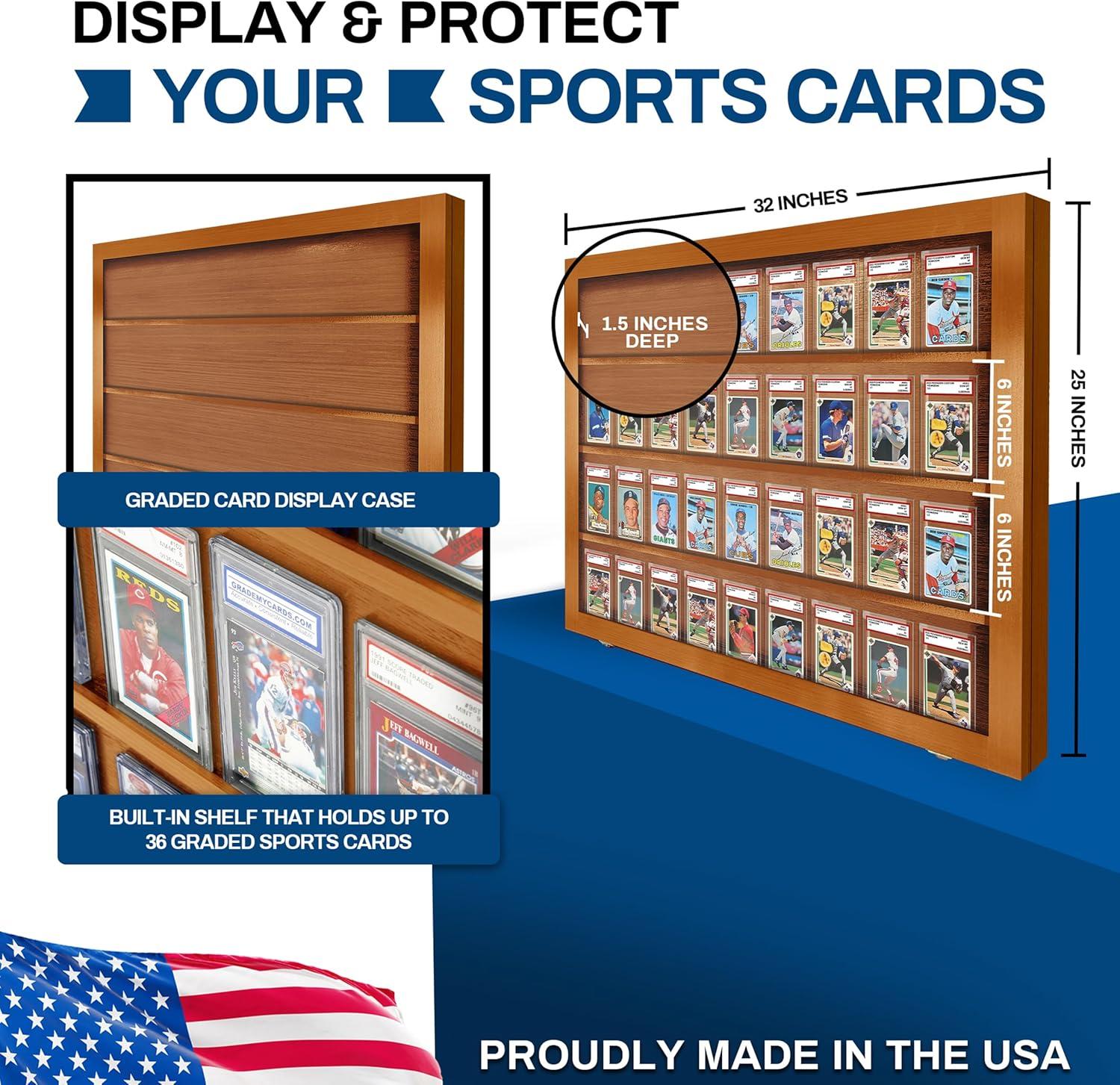 PENNZONI Baseball Card Display Case, 36 Graded Cards Acrylic Frame, Walnut