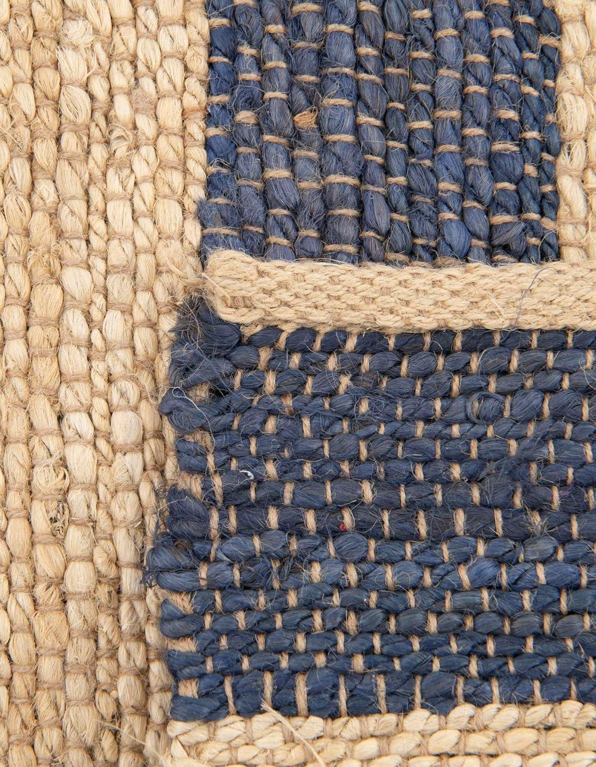 Unique Loom Braided Jute Bina Striped Indoor Hand Made Area Rug