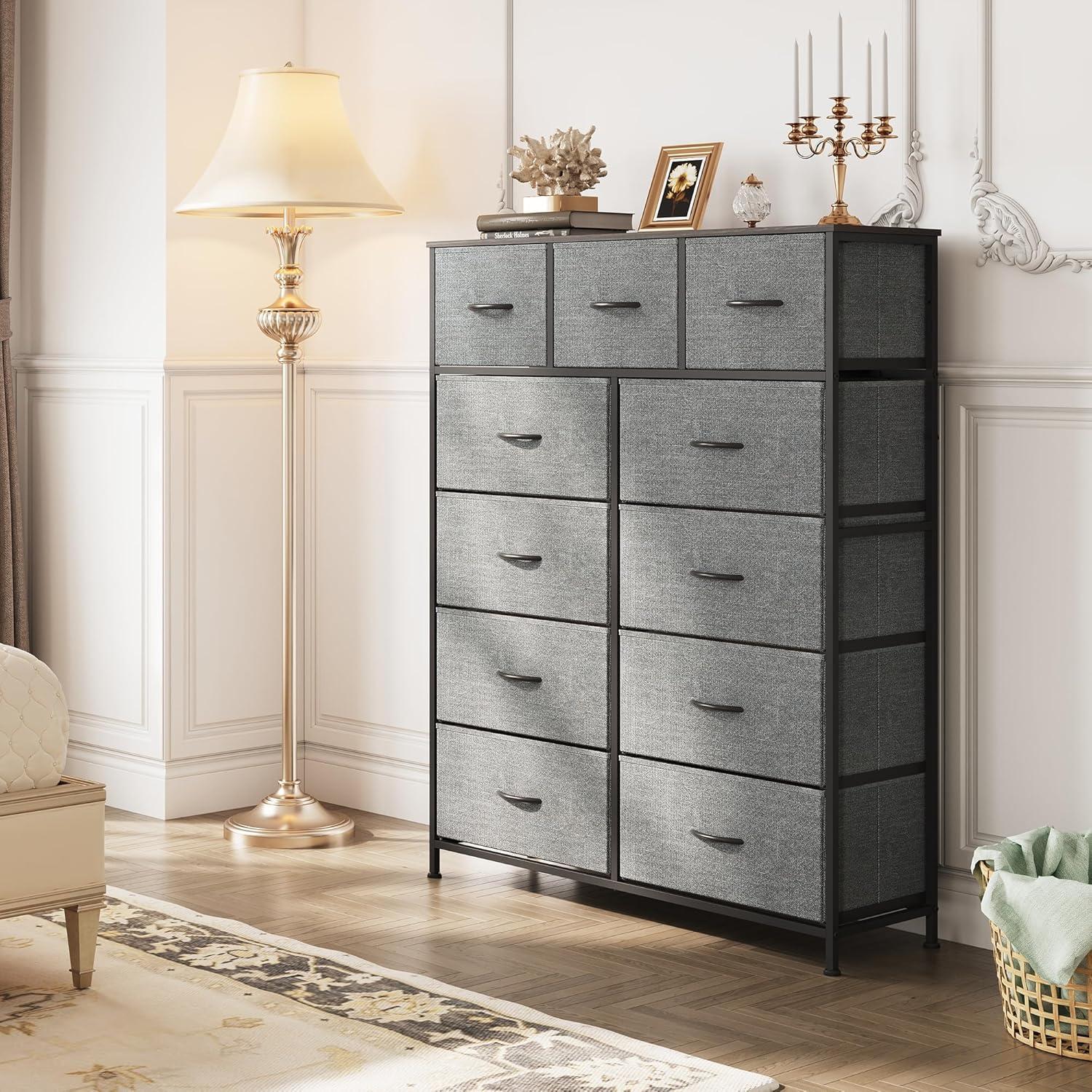 Dark Grey Tall Fabric Dresser with Extra Deep Drawers