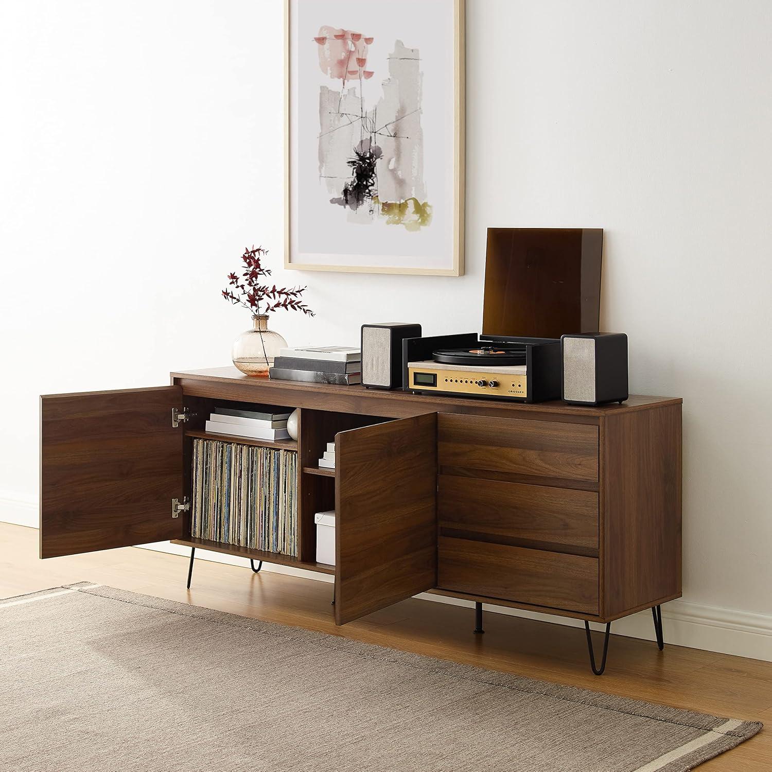 Teagan Brown Oak Mid Century Record Storage Sideboard Cabinet