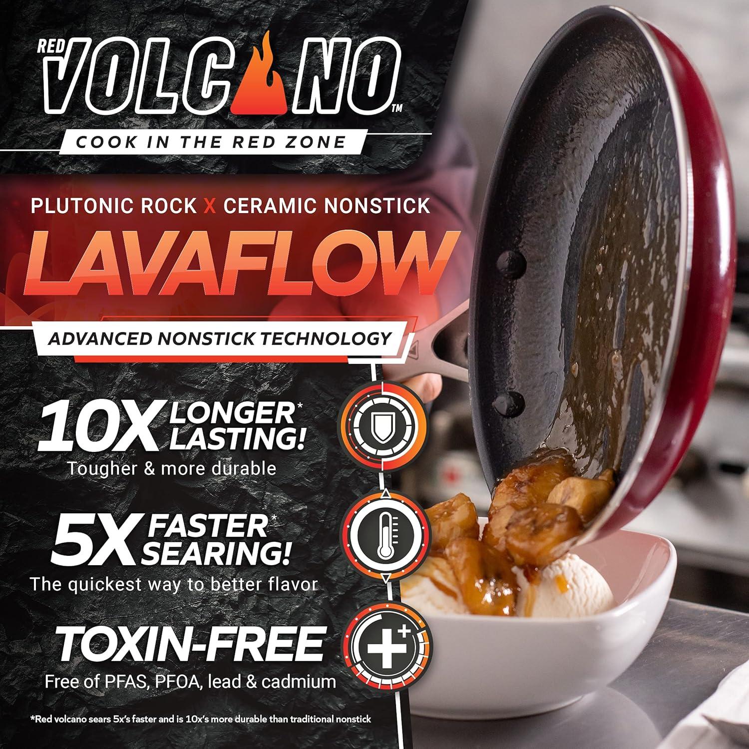 Red Ceramic Nonstick Aluminum Fry Pan with Glass Lid, 11"