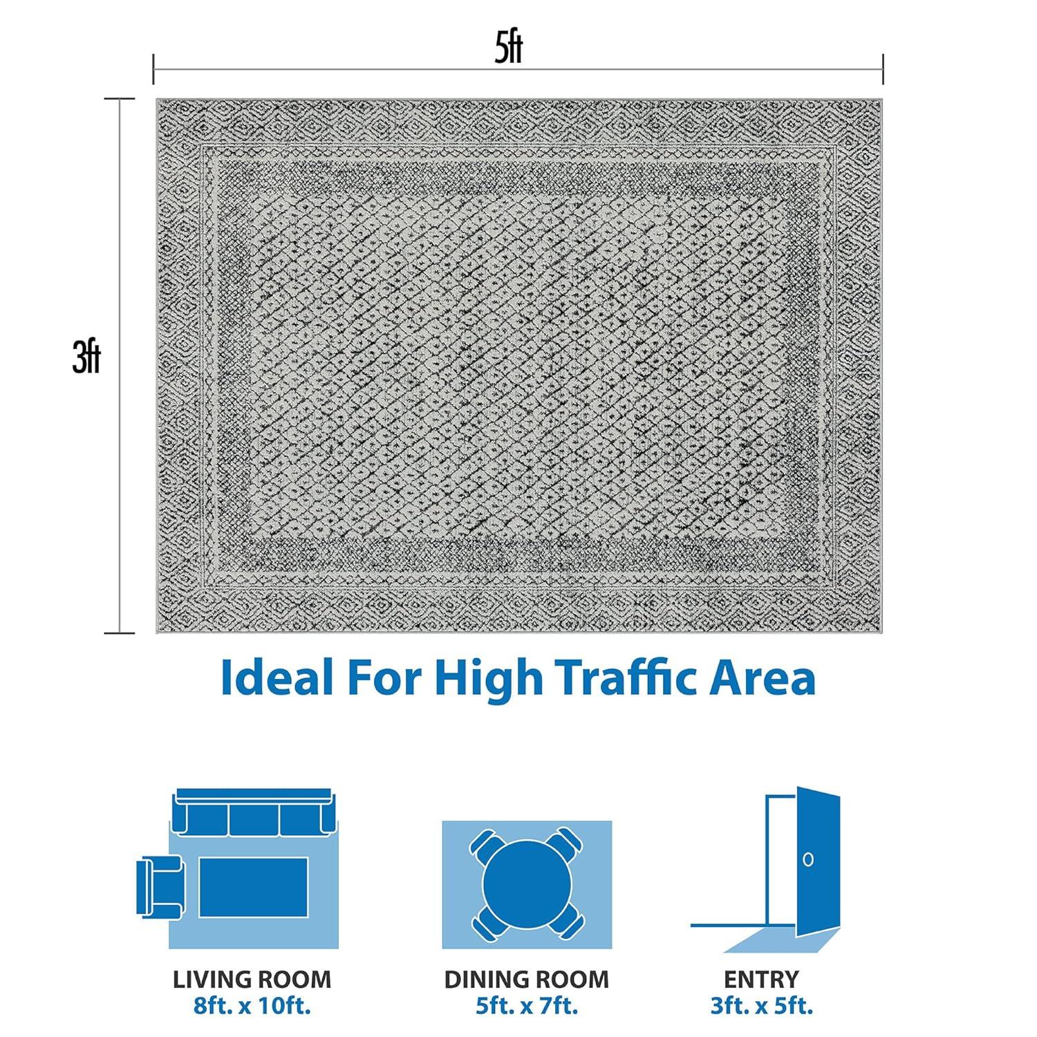 Madison Park Kenzie Woven Turkish Area Rugs for Living Room, Indoor Dinig Accent Modern Home Décor, Ultra Soft Floor Carpets for Bedroom, 3'W x 5'L Grey/Cream
