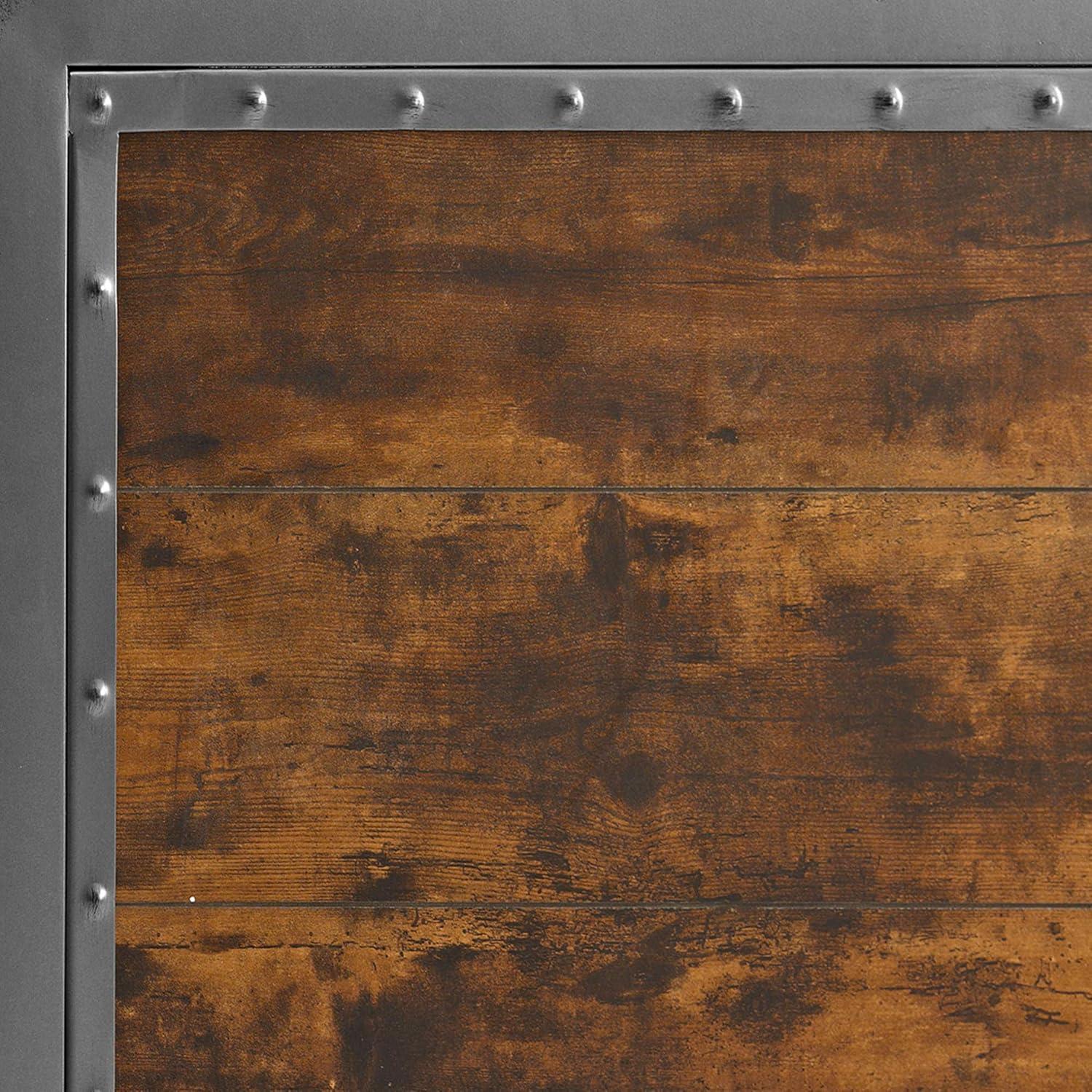 Walker Edison Queen Size Industrial Wood and Metal Bed - Brown