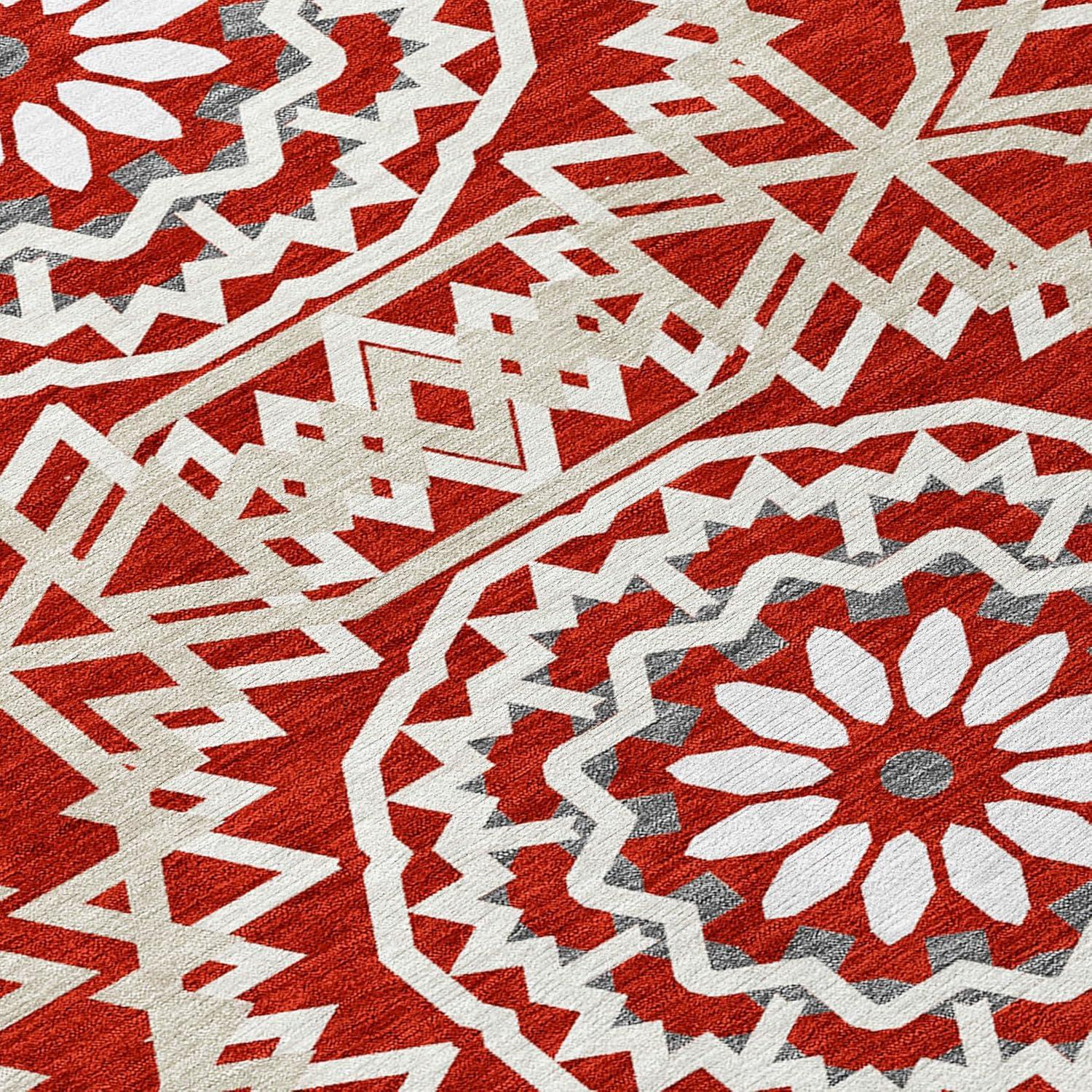 Red and White Synthetic Flat Woven Runner Rug