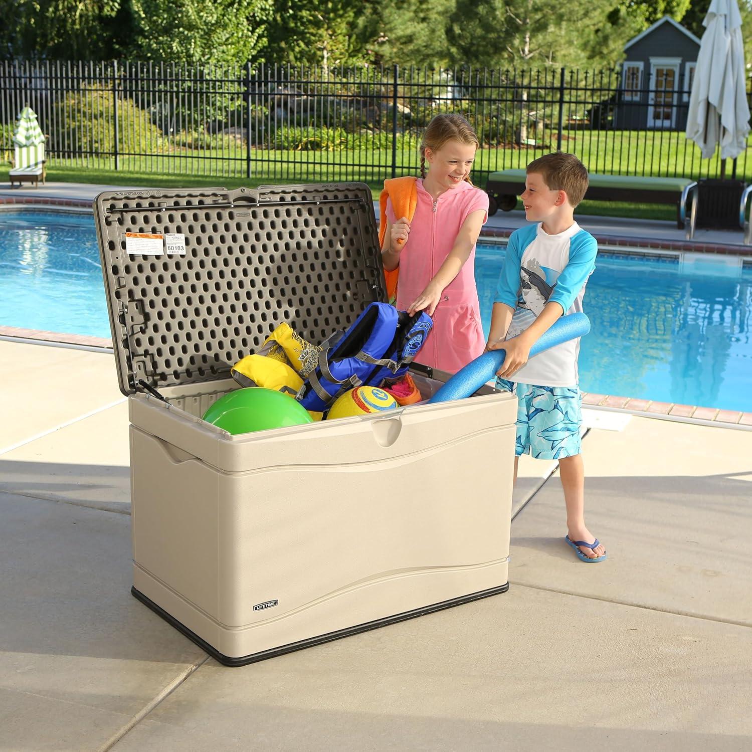 Lifetime New Outdoor Polyethylene Deck Box and Bench 80 Gallon, Tan/Brown (60103)