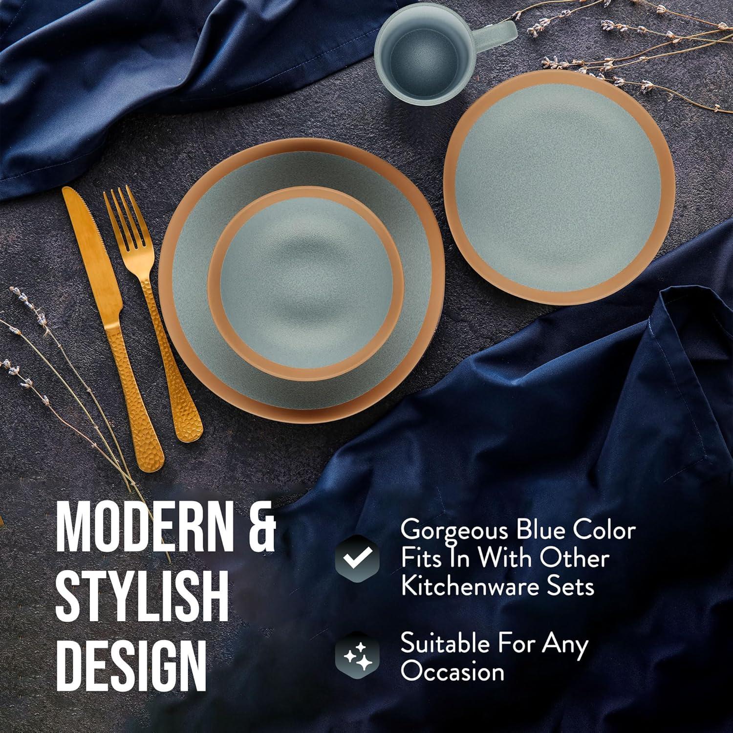 Blue Ceramic Semi-Matte 4-Piece Dinnerware Set