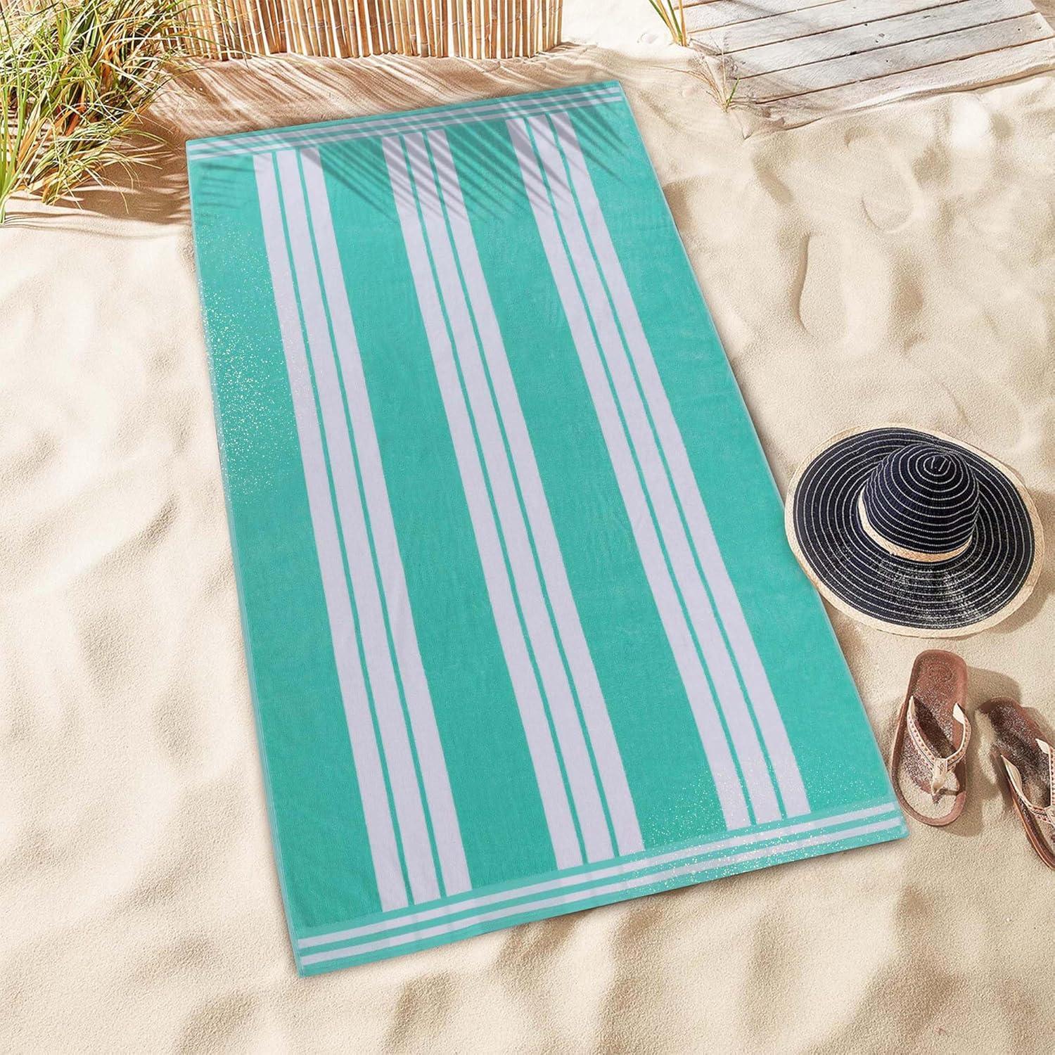 Superior Cotton Striped Oversized Beach Towel, 34" x 64", Mint