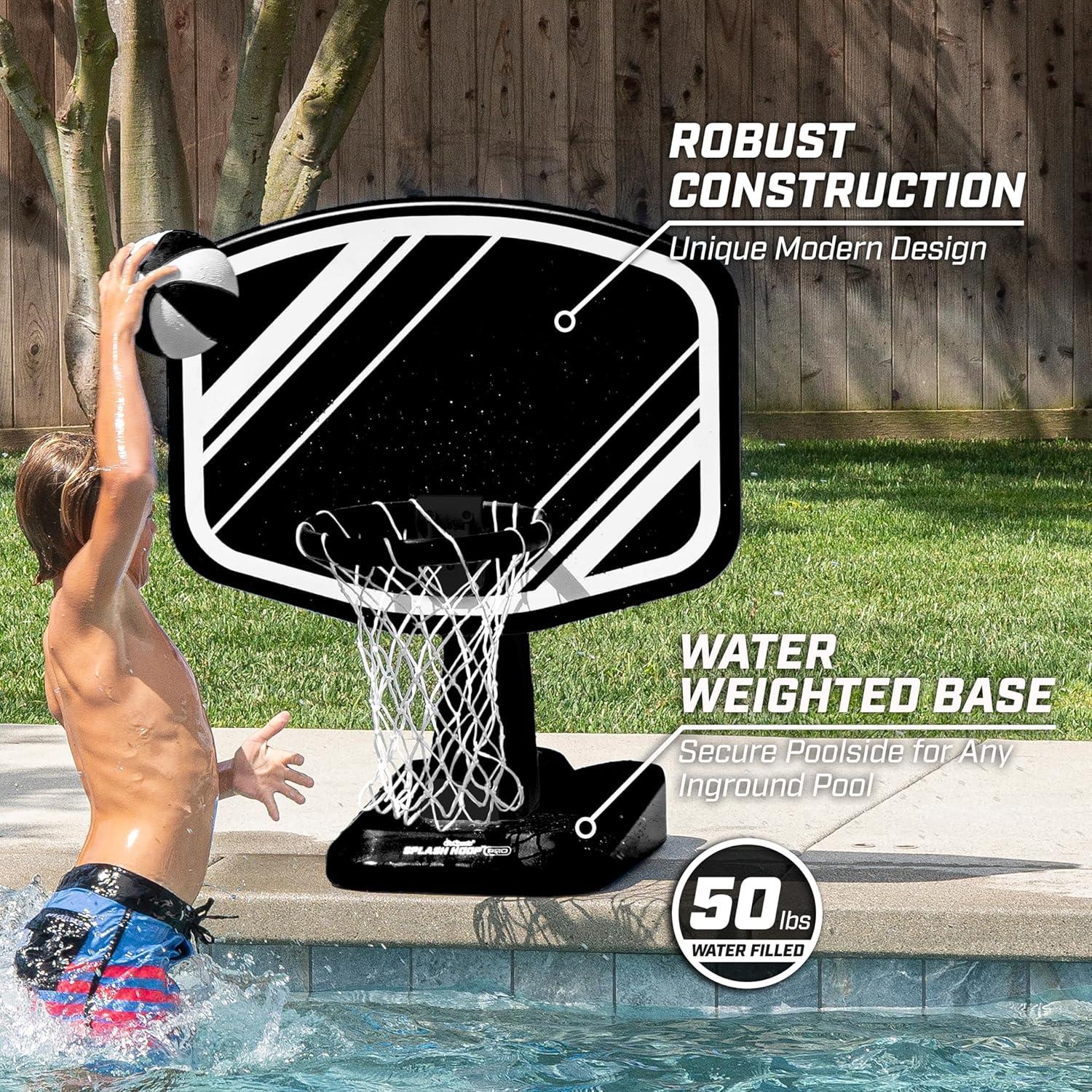 GoSports Splash Hoop PRO Swimming Pool Basketball Game - Includes Poolside Water Basketball Hoop, 2 Balls and Pump - Black