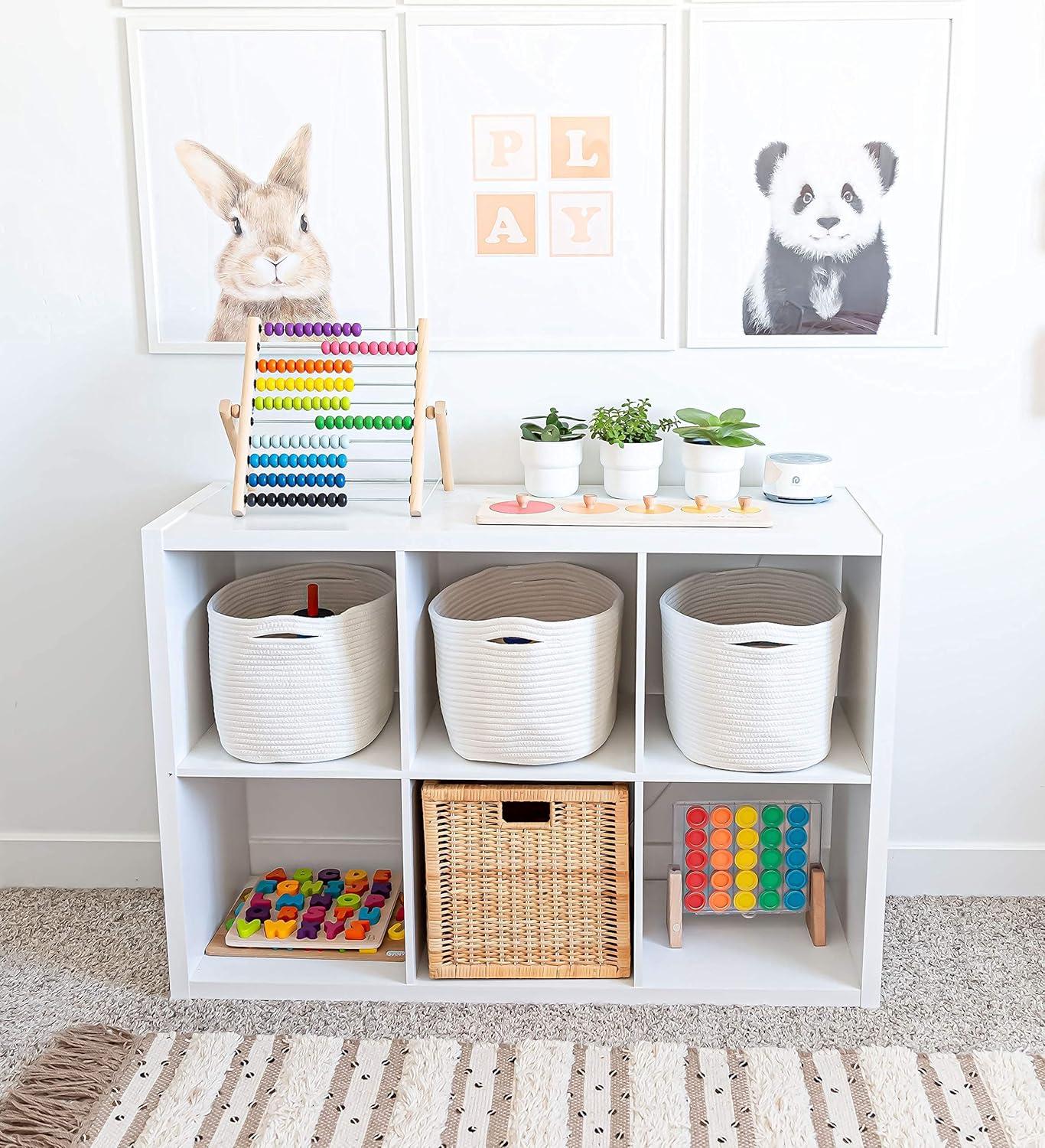 OrganiHaus Set of 3 White Woven Baskets for Organizing | Cotton Rope Basket for Decor | Shoe Basket Organizers & Storage | Decorative Storage Baskets & Bins | Cute Storage Basket for Toys & Cloths