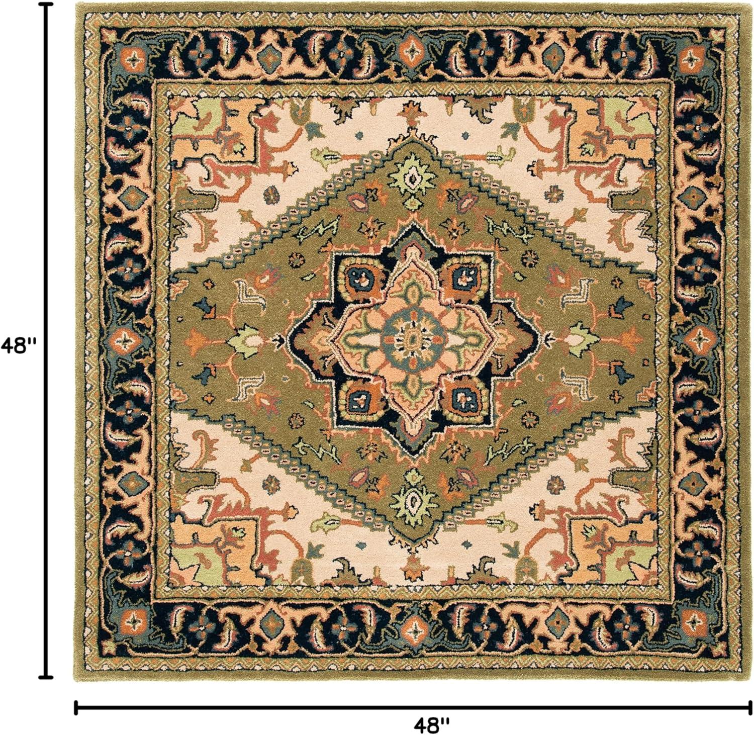 SAFAVIEH Heritage York Oriental Wool Area Rug, Green/Light Brown, 4' x 4' Square
