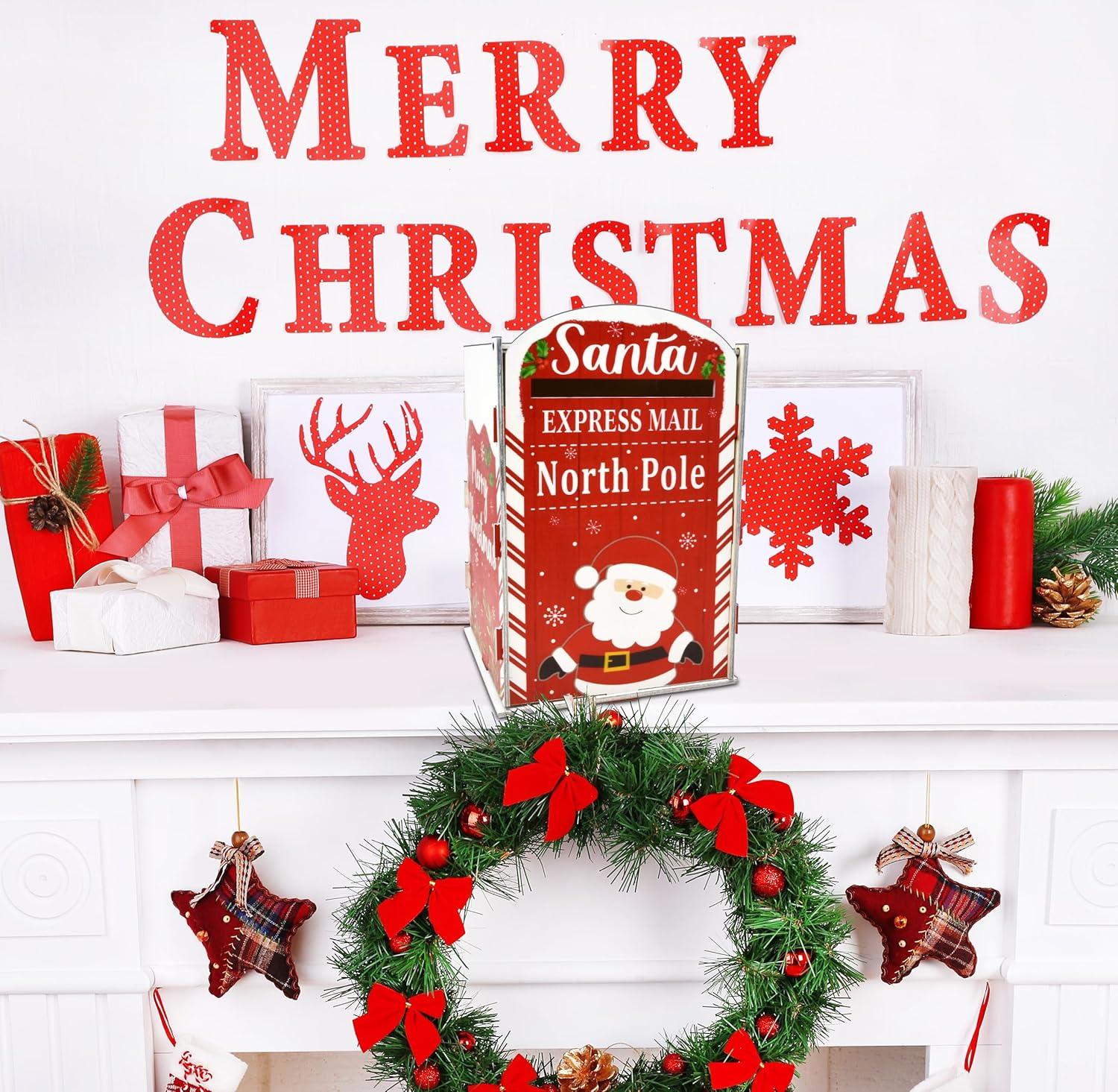 Gift Boutique Christmas Mailbox Letters to Santa Mail Box Xmas Decorations Gift Wish List to North Pole Wooden Delivery Postbox for Indoor Outdoor Home Classroom Porch Decor Easy Assembly Required