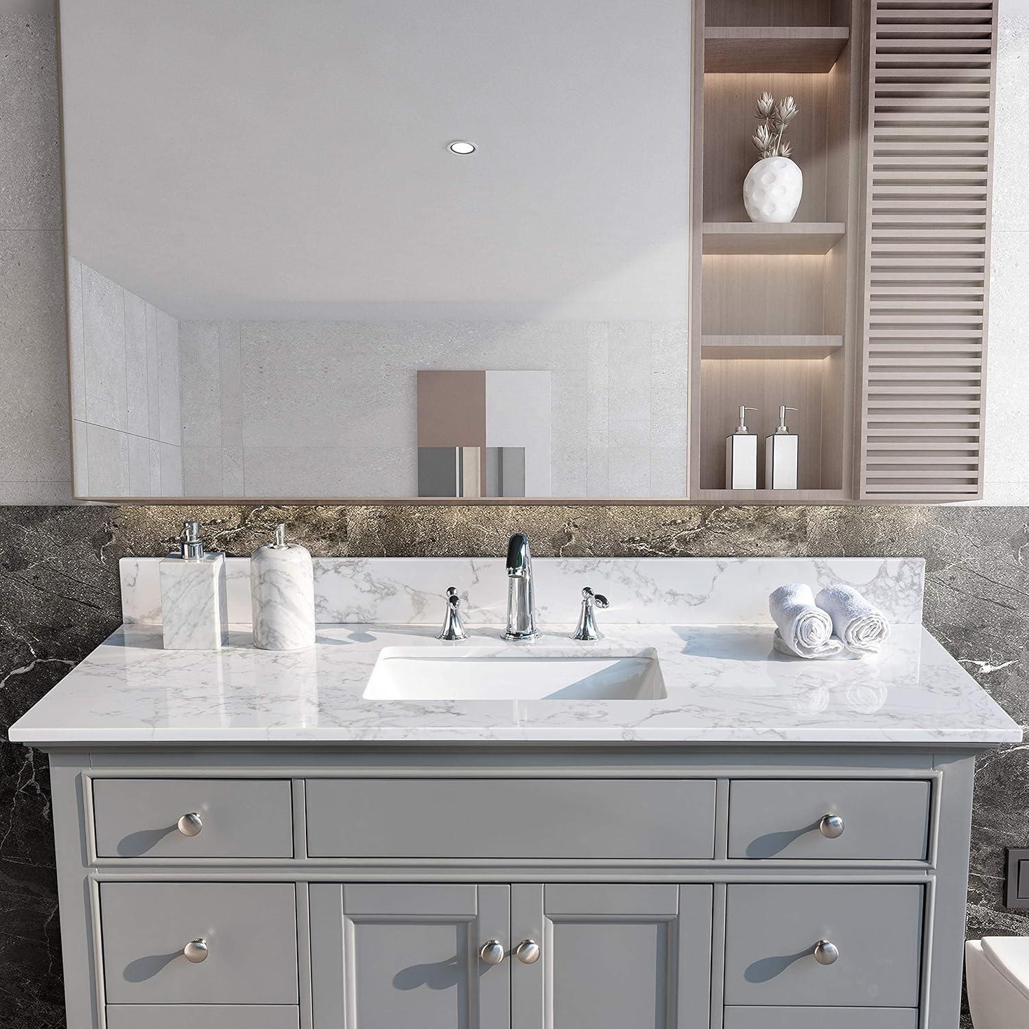 43-Inch White Engineered Marble Vanity Top with Ceramic Sink