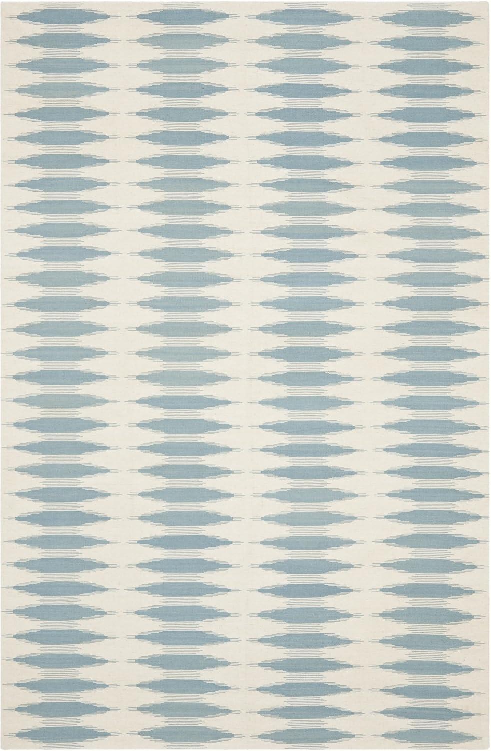SAFAVIEH Kilim Wynonna Geometric Wool Area Rug, Ivory/Blue, 9' x 12'