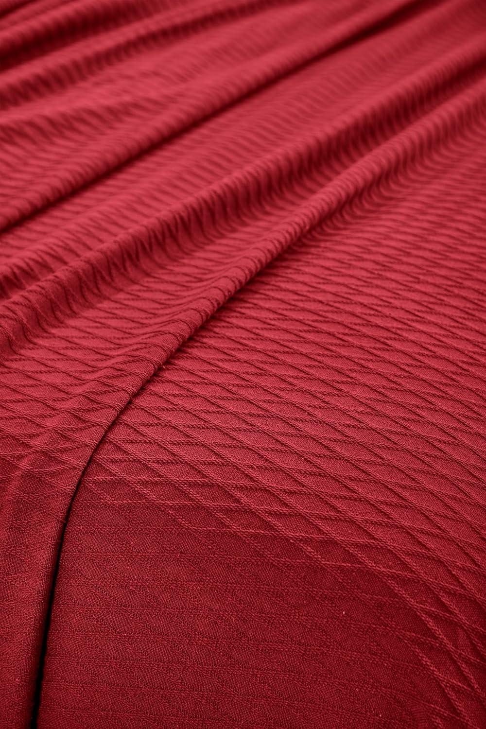 Superior Dobbyweave Knit Cotton Blanket, All Season Breathable Bed Blanket Twin Size, Burgundy