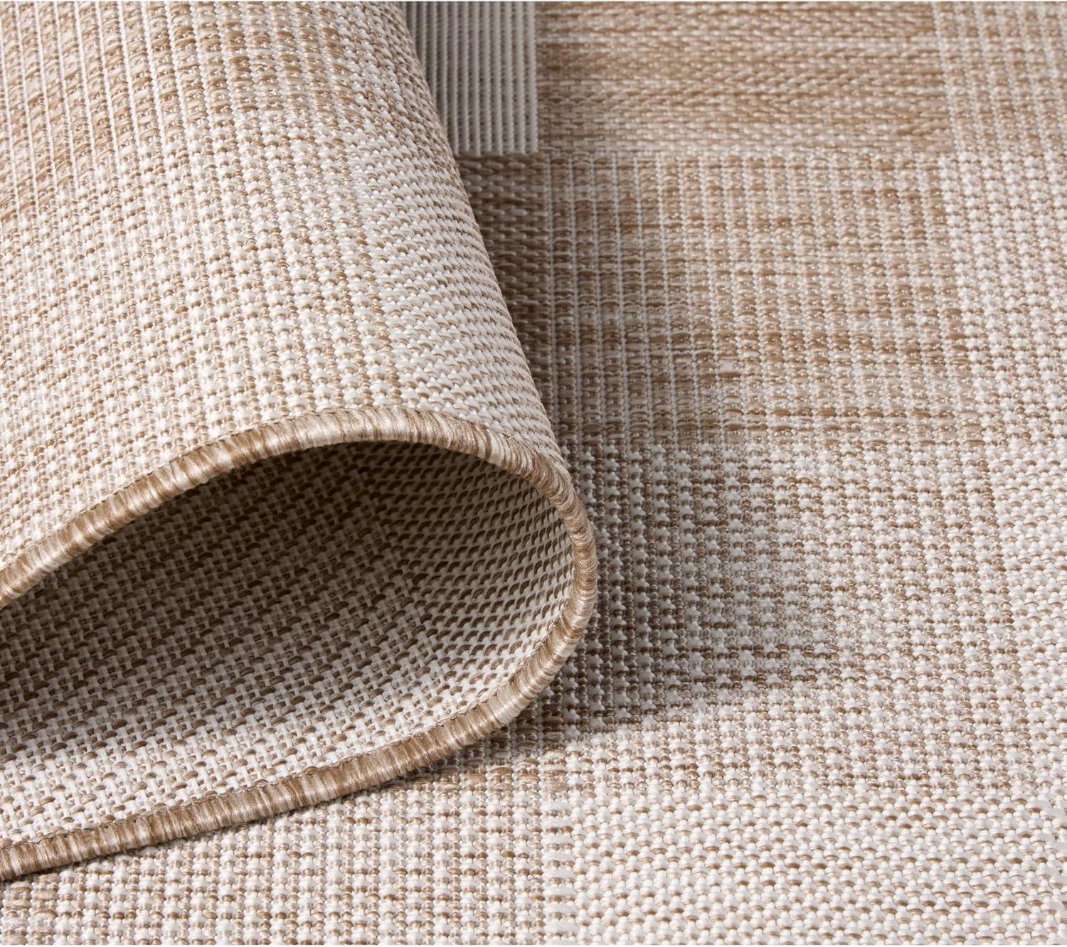 NICOLE MILLER NEW YORK Patio Country Ombre Chevron Outdoor Area Rug, Beige/Cream