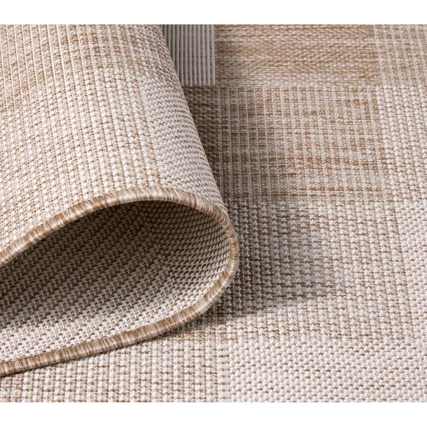 NICOLE MILLER NEW YORK Patio Country Ombre Chevron Outdoor Area Rug, Beige/Cream