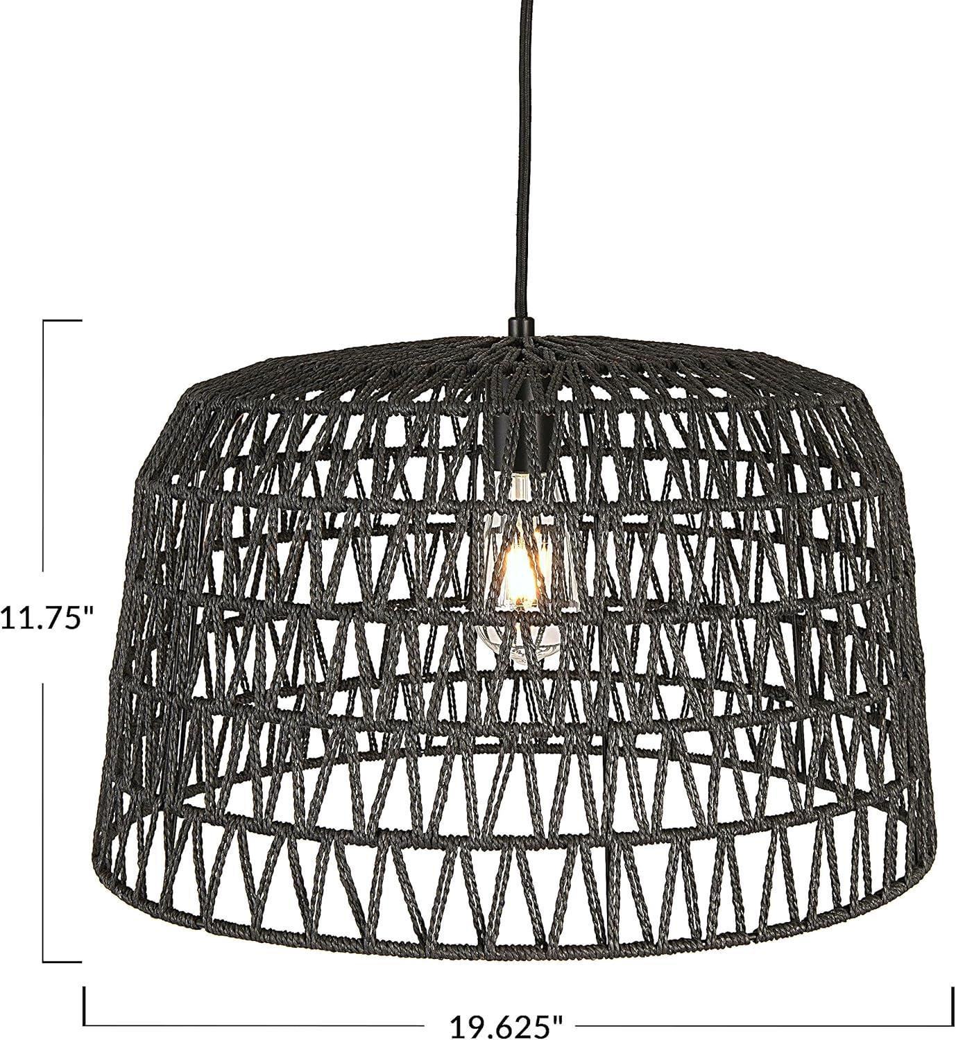 Creative Co-Op Open Weave Metal and Paper Rope Ceiling Light, Black