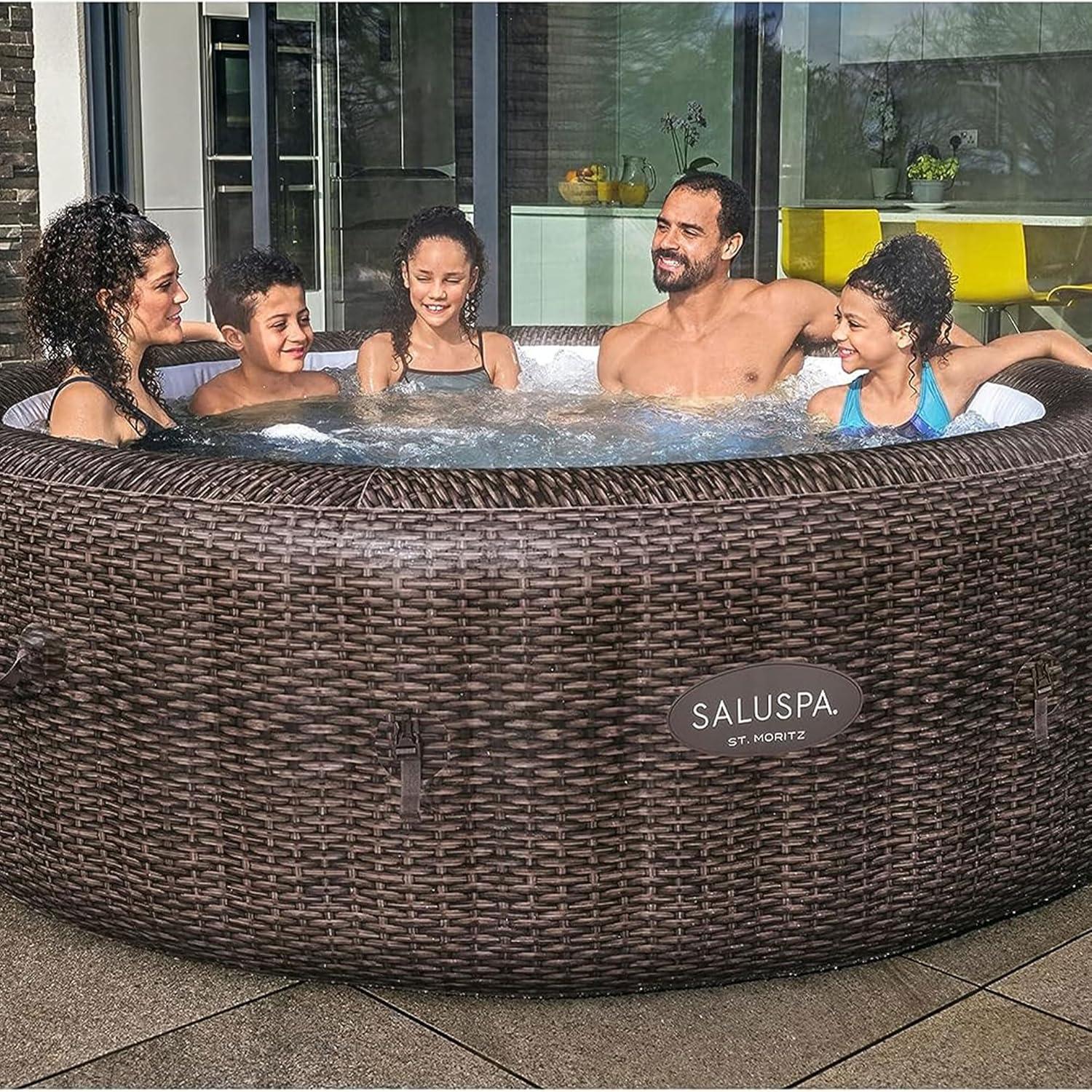 Bestway SaluSpa St. Moritz AirJet 2 to 7 Person Inflatable Hot Tub Round Portable Outdoor Spa with 180 Soothing AirJets and Cover, Brown