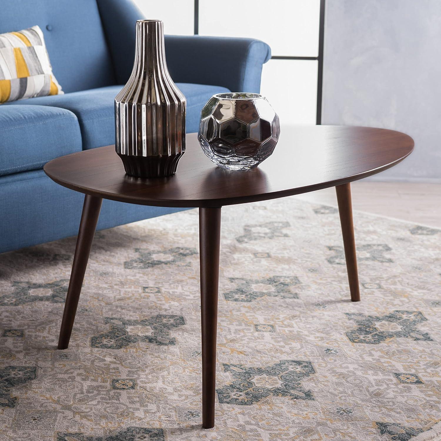 Mid-Century Modern Oval Walnut Wood Coffee Table, 48.5"