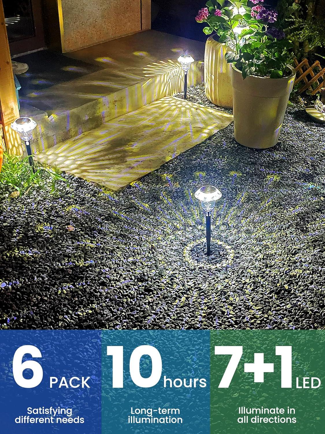 YTKUS 6 Pack Solar Pathway Lights Solar Garden Lights Outdoor LED Waterproof Color Changing Outdoor Solar Lights for Yard Garden Decor Outside Decor,Warm White