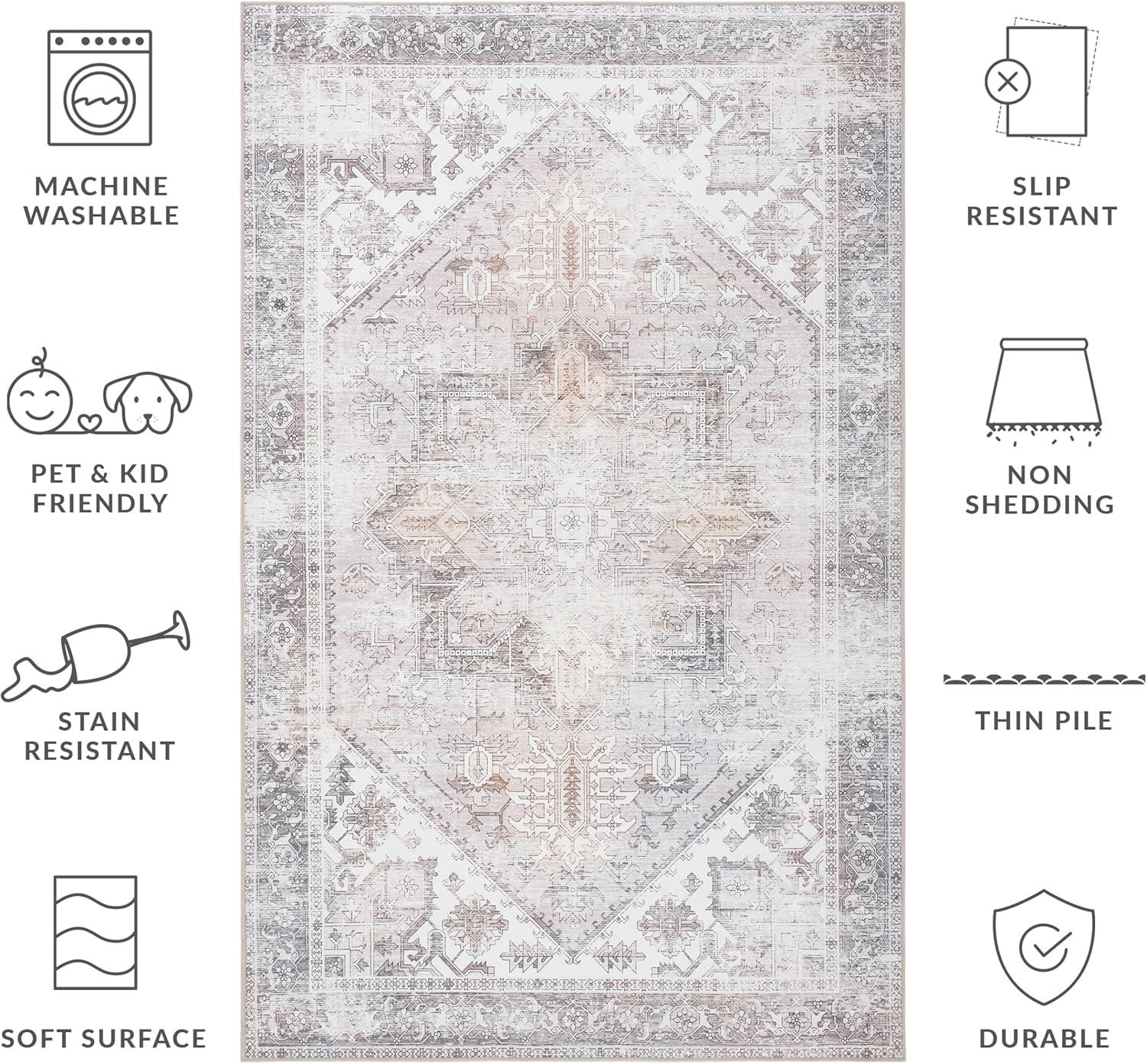 Tucson TSN102 Power Loomed Machine Washable Area Rug - Beige/Grey - 5'x8' - Safavieh.