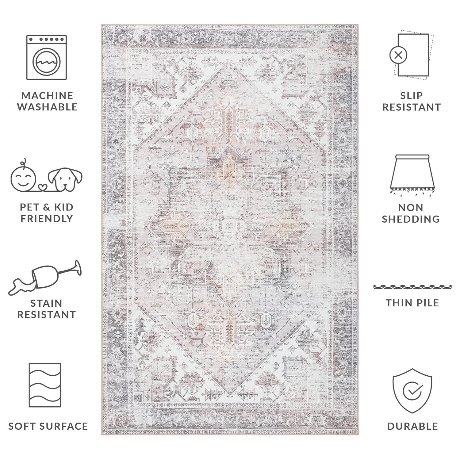 Tucson TSN102 Power Loomed Machine Washable Area Rug - Beige/Grey - 5'x8' - Safavieh.