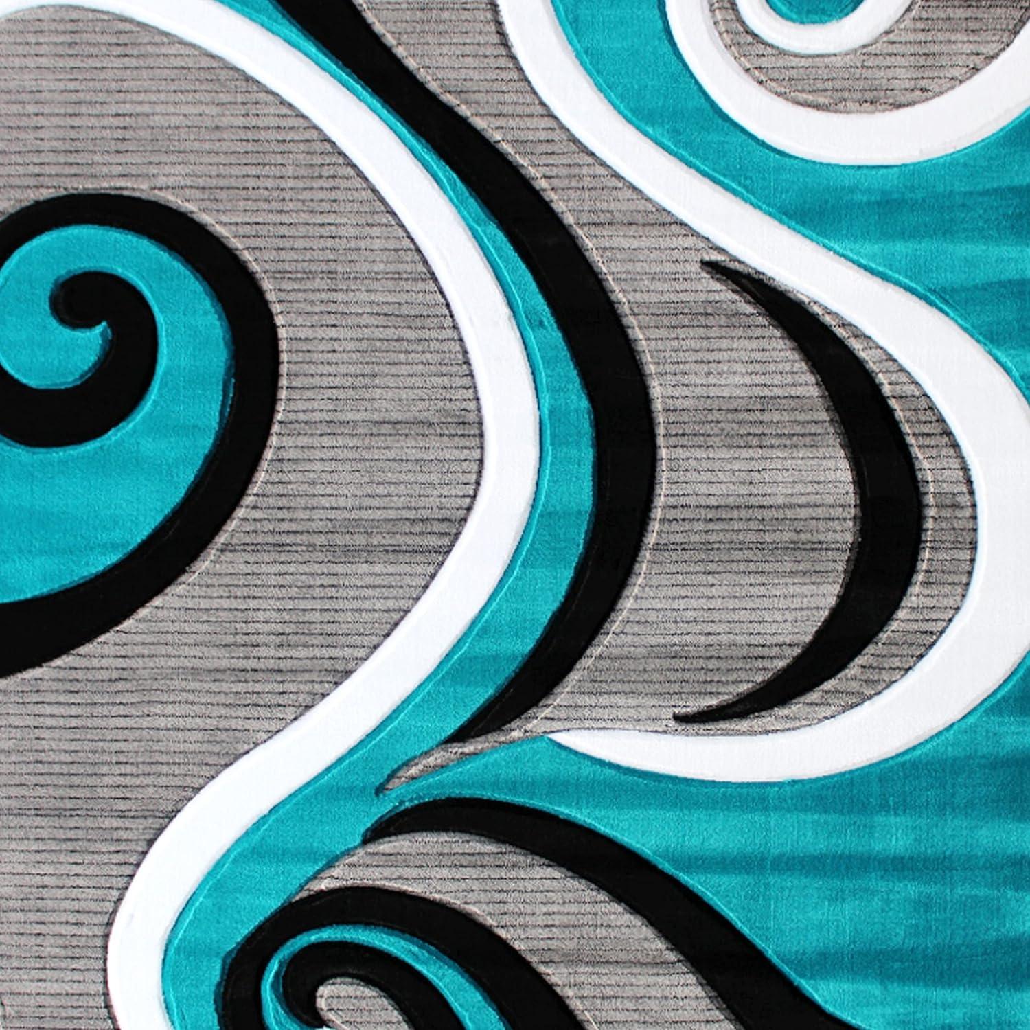 Flash Furniture Athos Rectangular Contemporary White, Black, Grey, Turquoise Area Rug, 5' x 7'