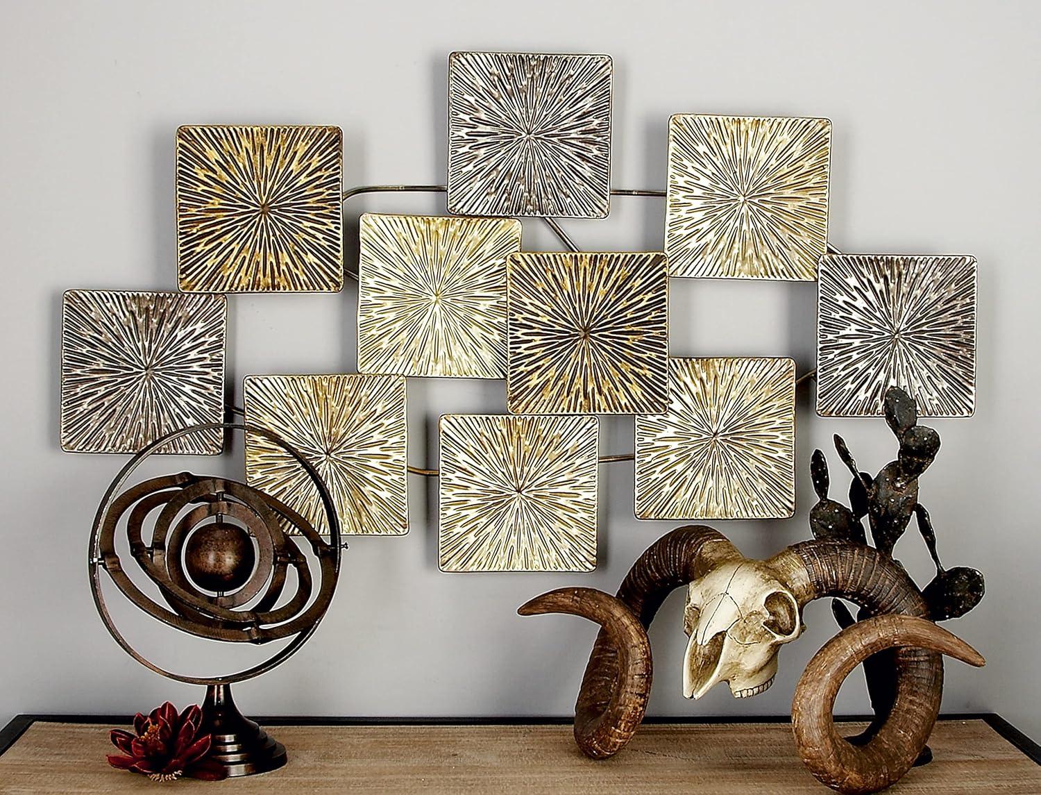 Gold and Bronze Textured Metal Sunburst Wall Sculpture