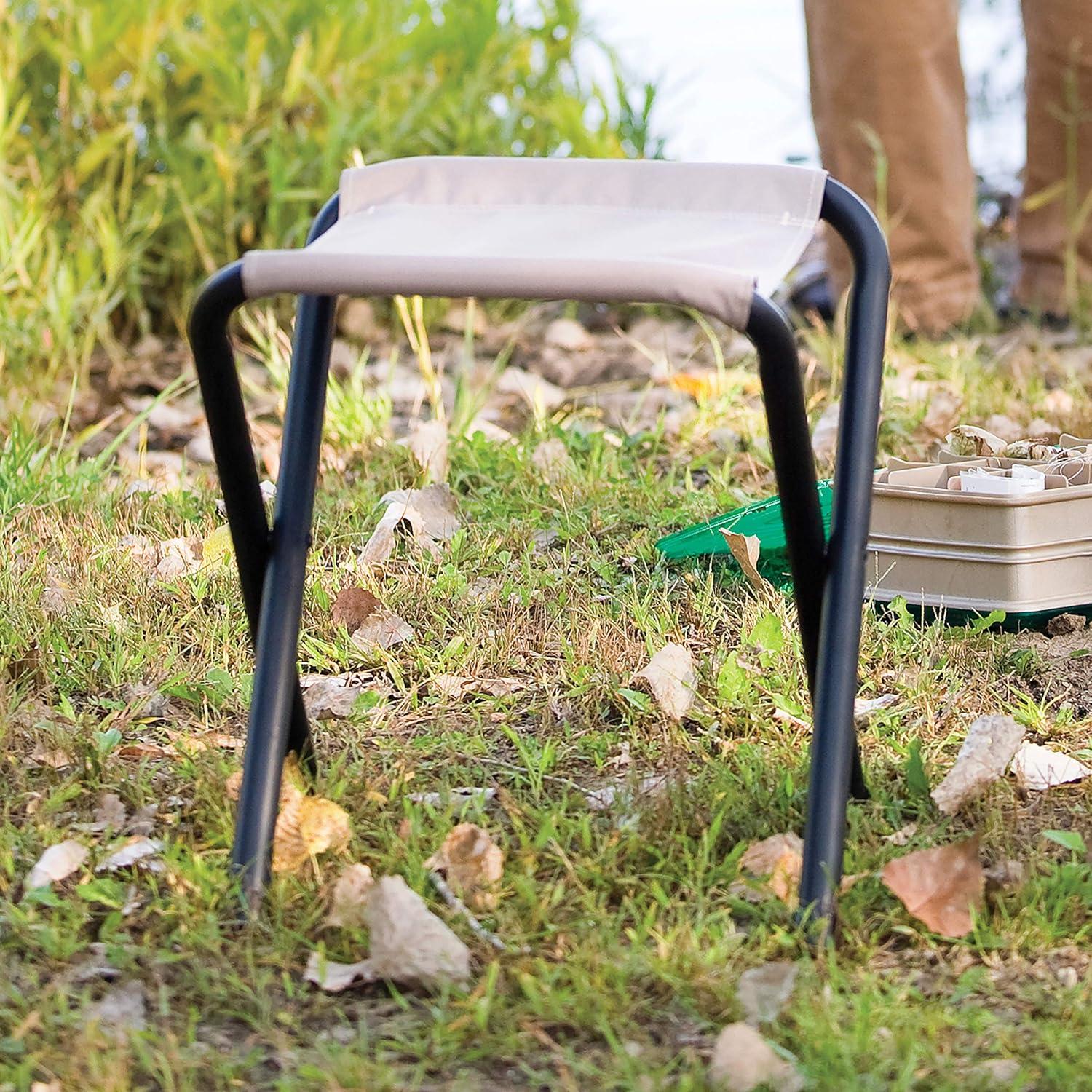 Compact Beige and Black Folding Aluminum Camp Stool