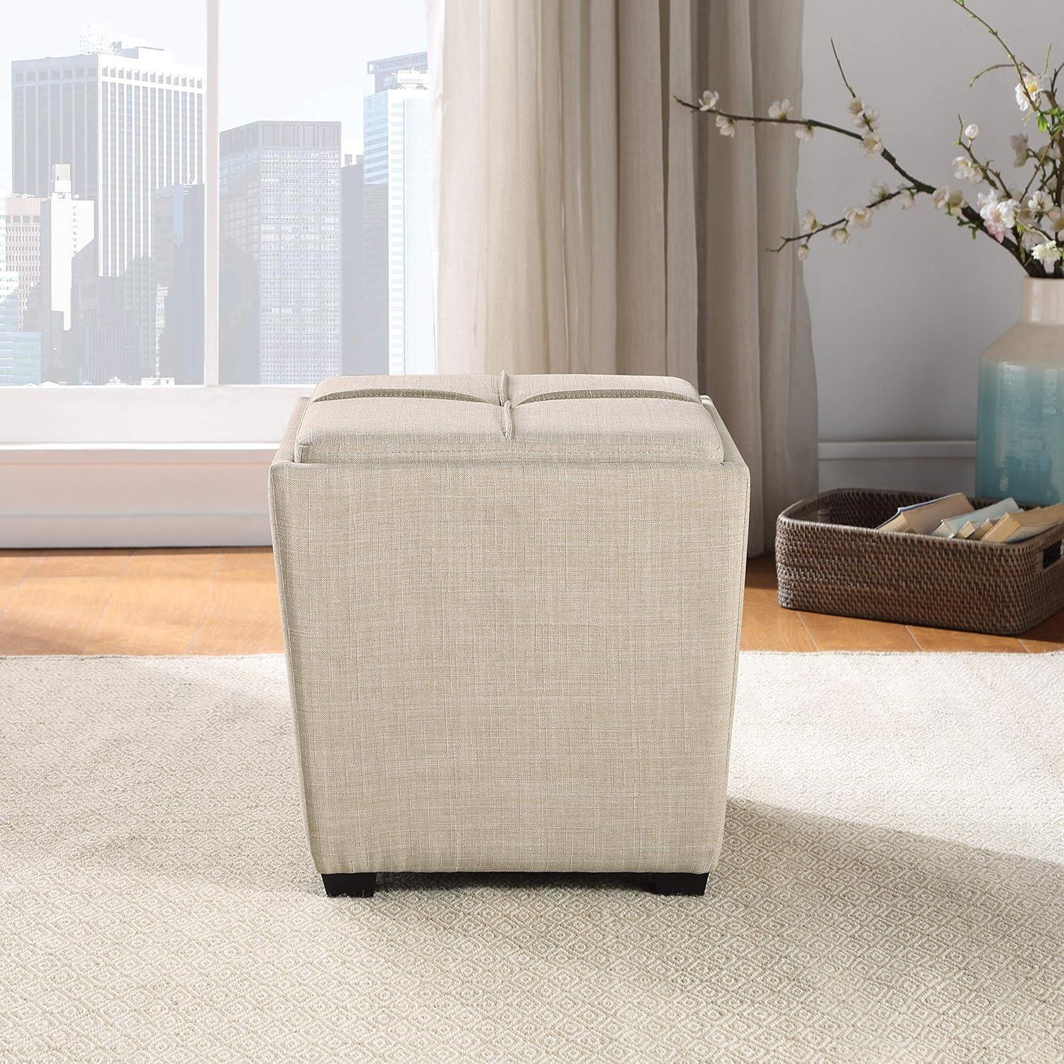 Rockford Storage Ottoman in Cream Fabric