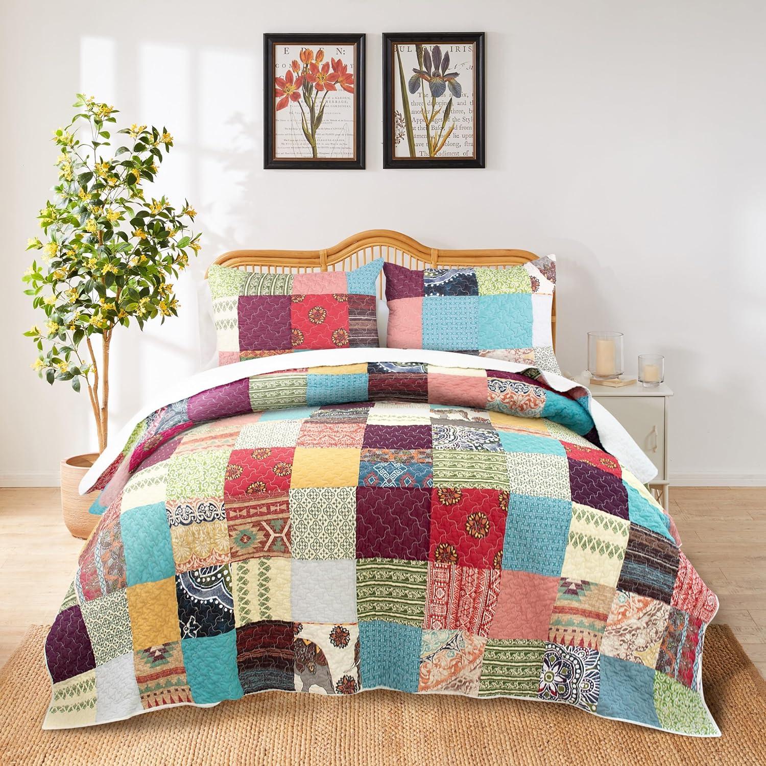 Greenland Home Fashions Renee Upcycle Luxurious Comfortable 3 Pieces Quilt Set Multicolor