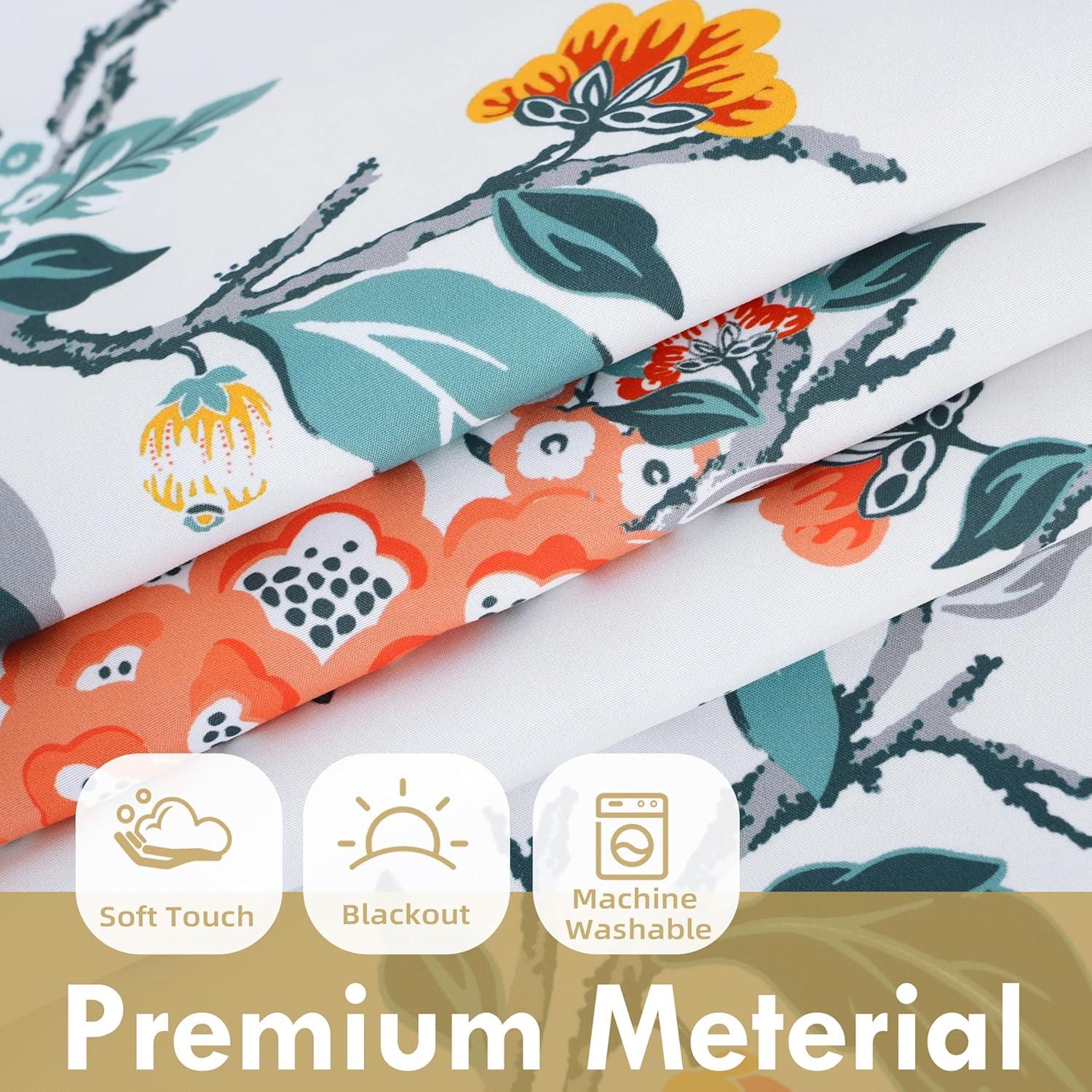 DriftAway Ada Floral Lined Thermal Insulated Room Darkening Blackout Grommet Window Curtains, 2 Panels, 52" x 72", Ivory Orange Teal