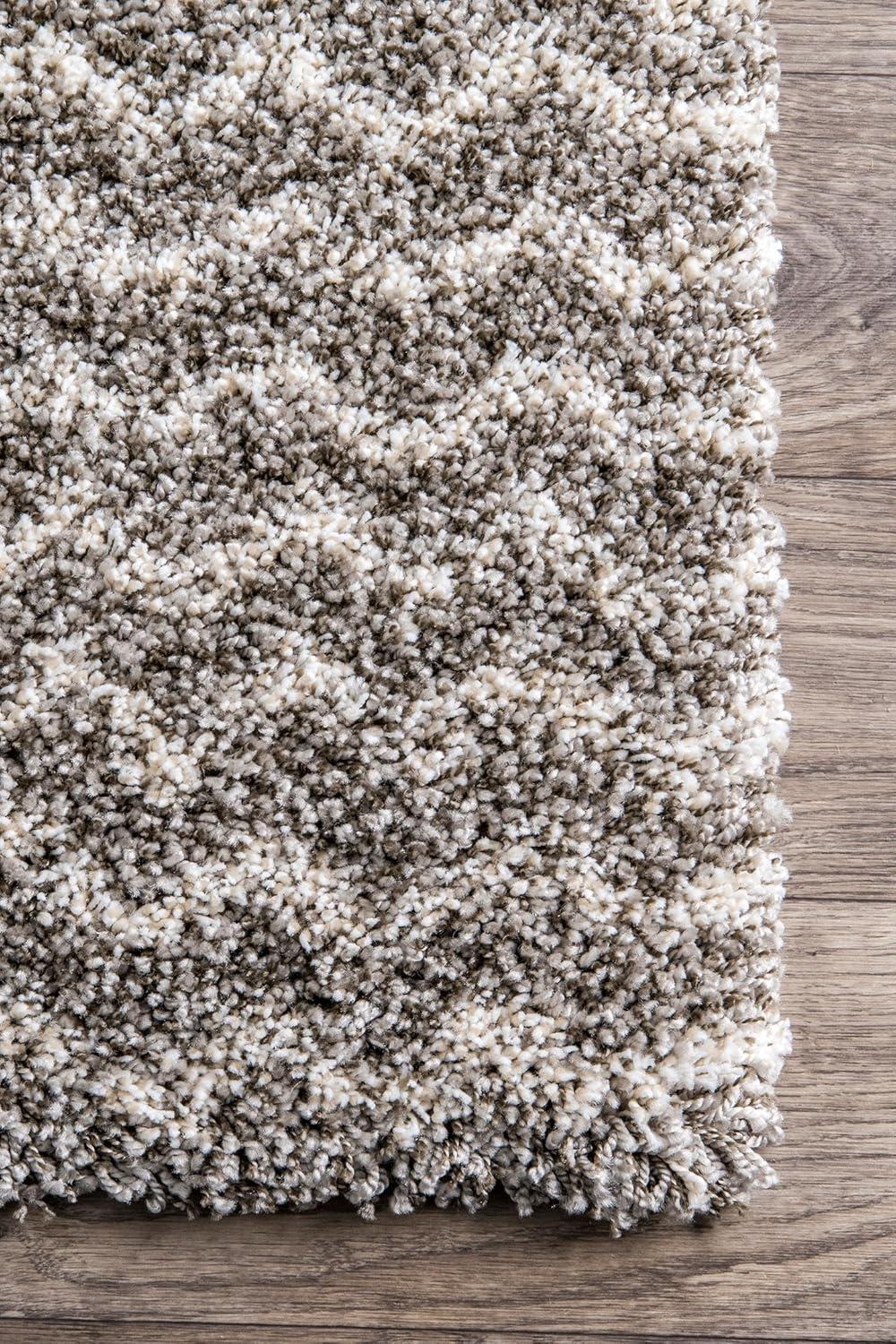 Nuloom Cuellar Striped 7x9 Shag Indoor Area Rug for Living Room Bedroom Dining Room Nursery, Dark Grey/Ivory