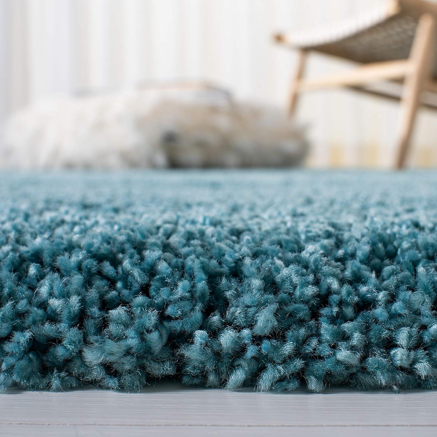 Ultra-Soft Aqua Blue Geometric 8' Square Shag Area Rug