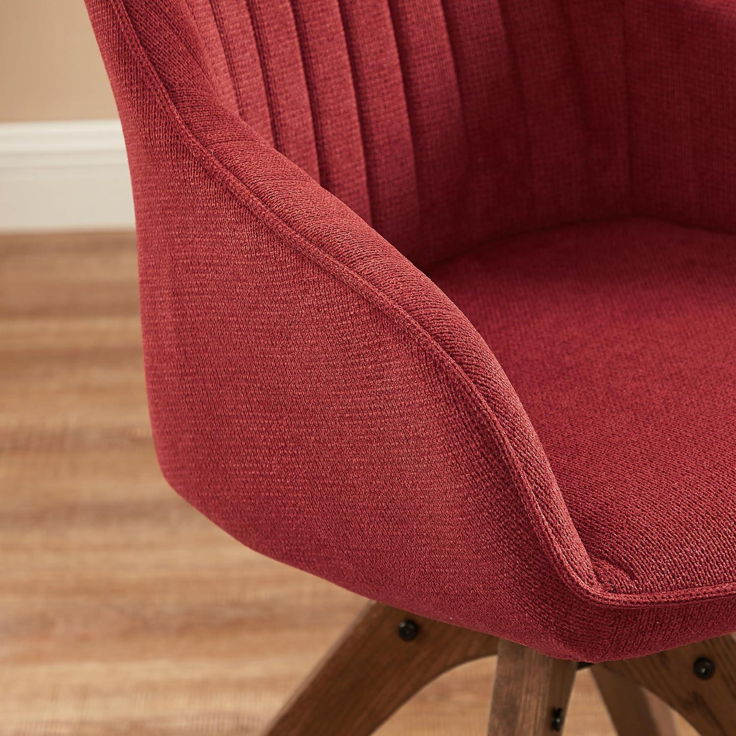 Art Leon Desk Chair No Wheels - Mid Century Modern Office Chair, Swivel Accent Chair with Oak Wood Legs, Fabric Upholstered Arm Chair, Red