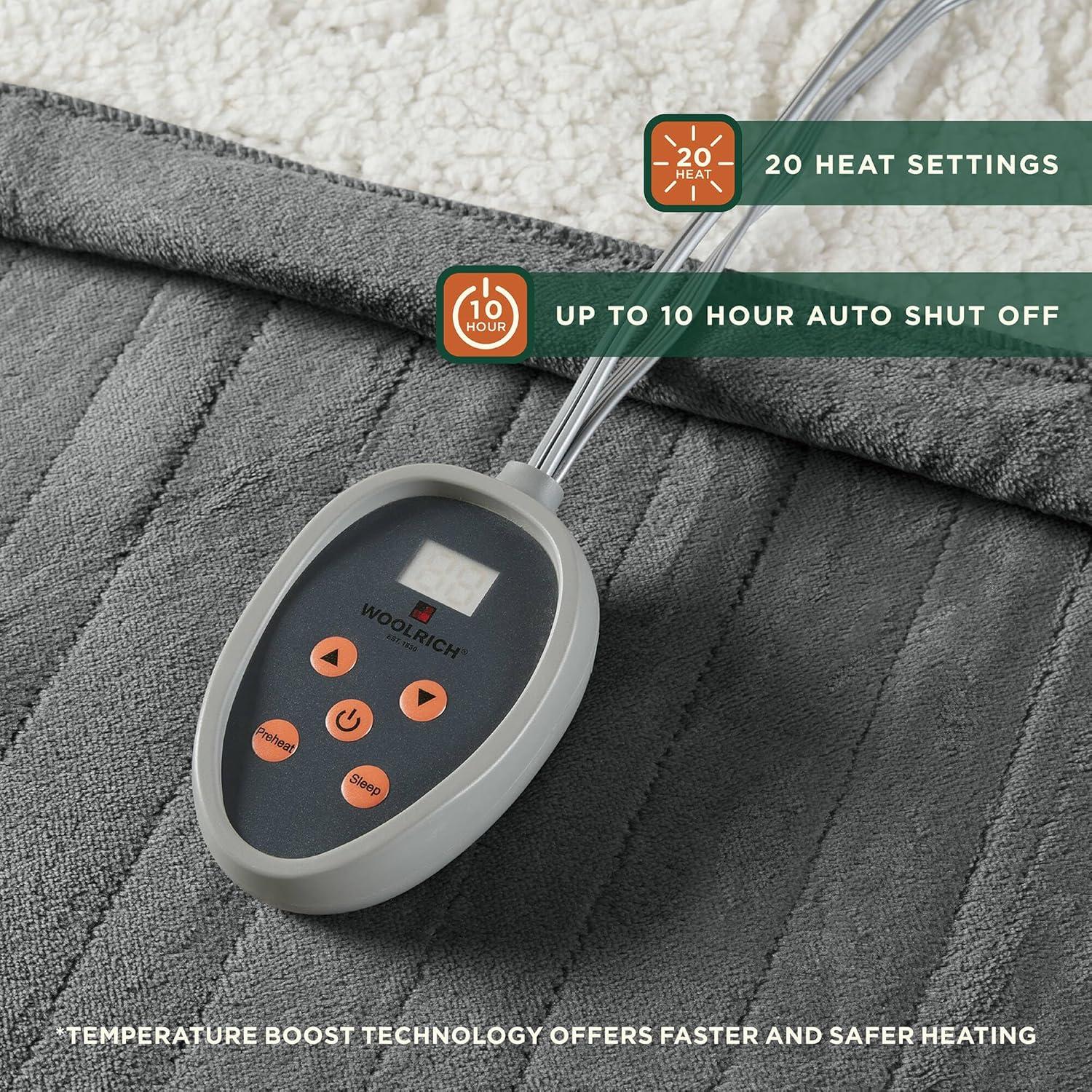 Woolrich Woolrich Heated Plush to Berber Grey Blanket Full