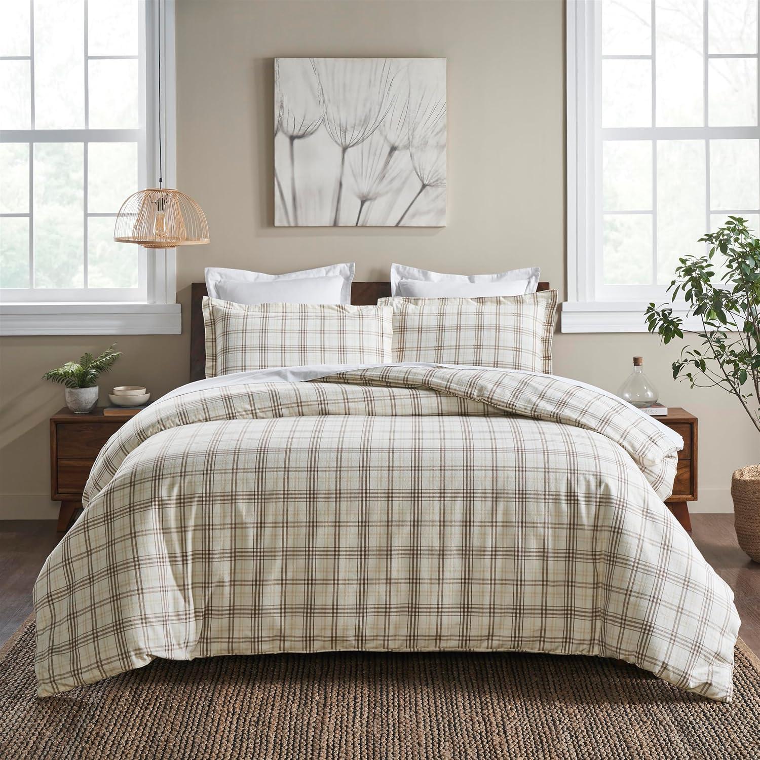 Superior Plaid Flannel Cotton Classic Modern Farmhouse Duvet Cover Set