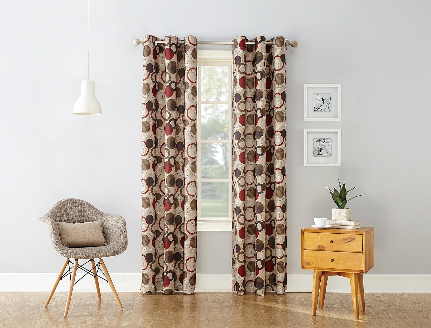 No. 918 Geometric Grommet Semi-Sheer Curtain Single Panel, Paprika, 48" x 63"