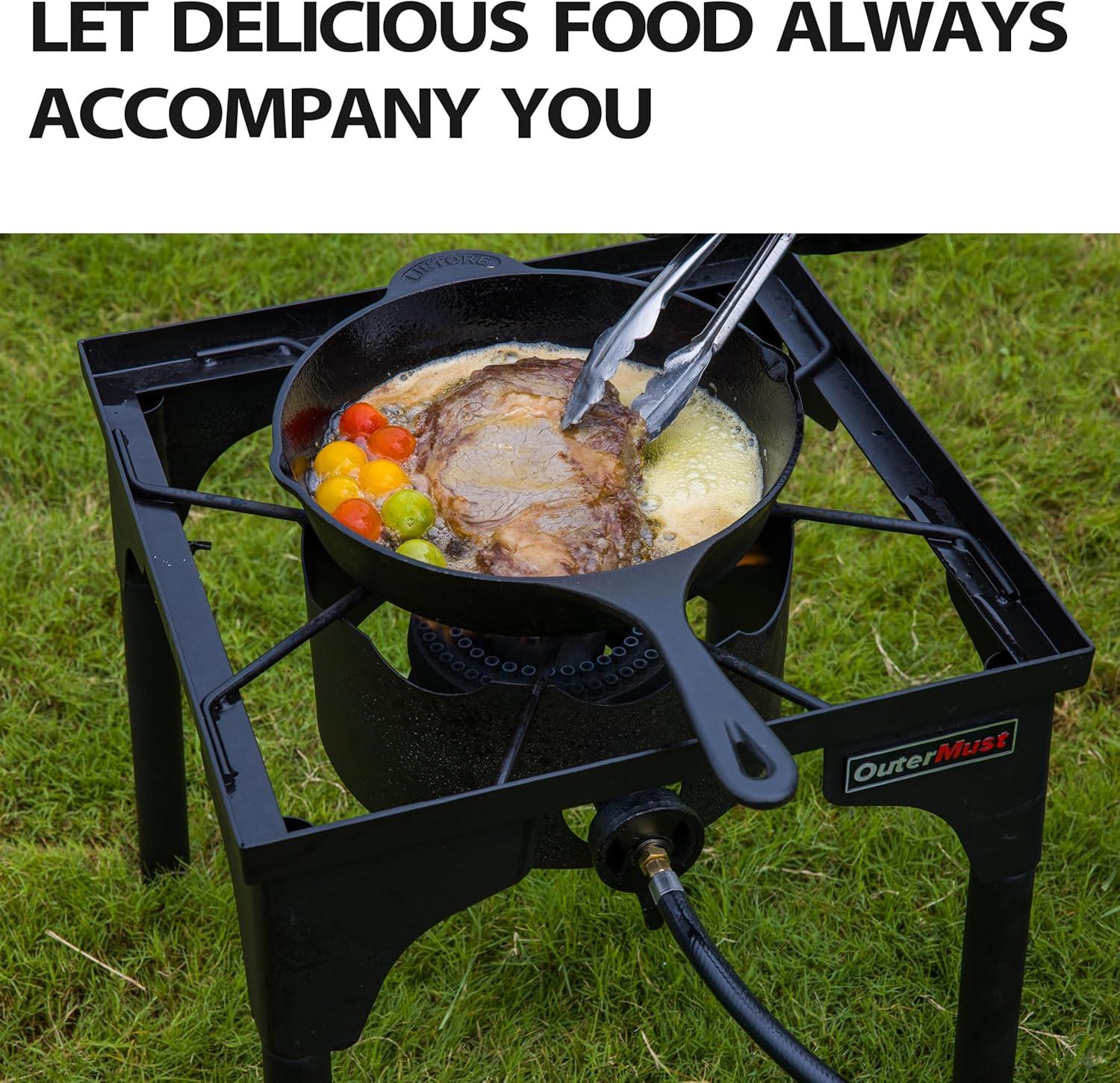 Black Steel Outdoor Single Burner with Adjustable Legs