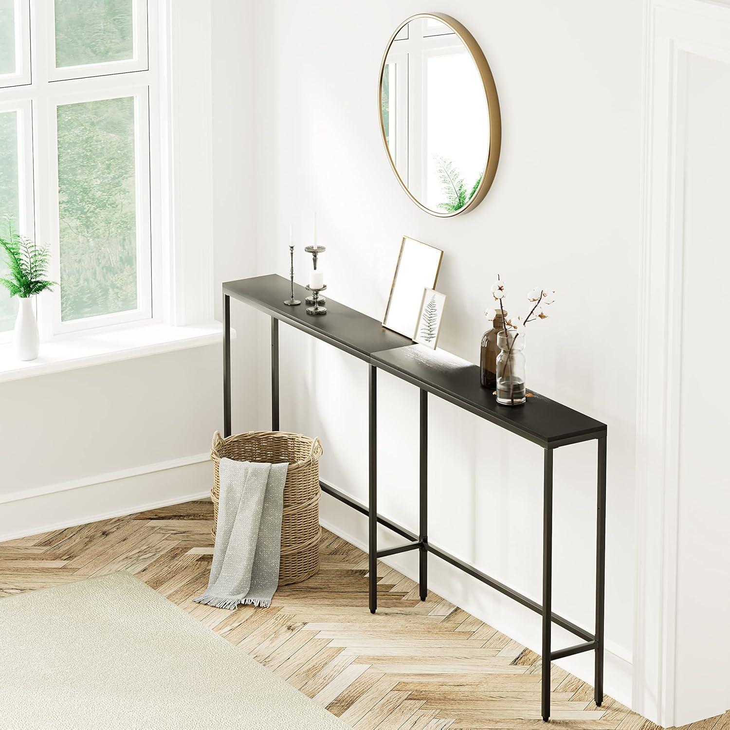 70.9'' Black Metal Extra Narrow Console Table with Storage