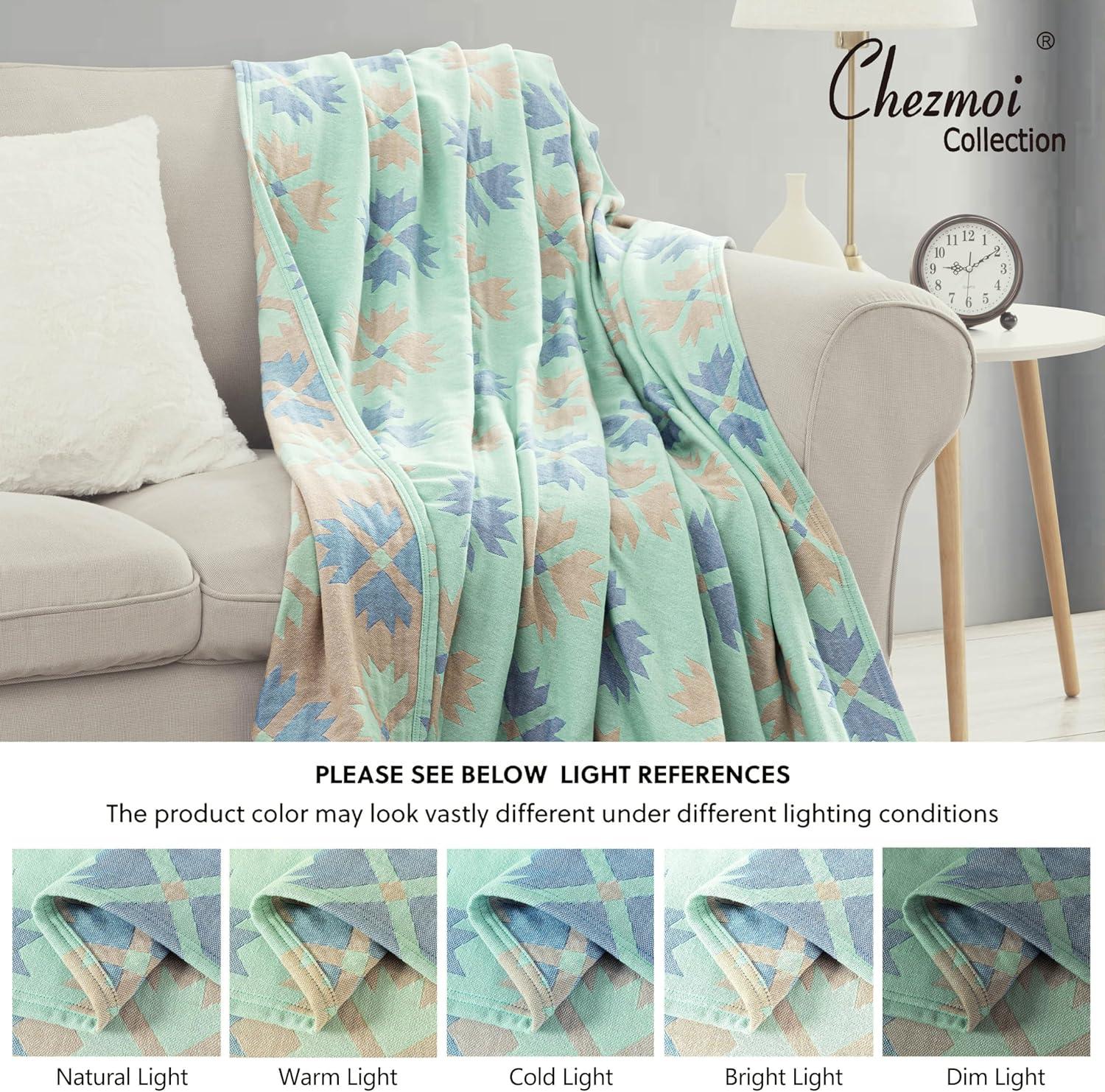 King Size Mint Green Boho Cotton Reversible Throw Blanket