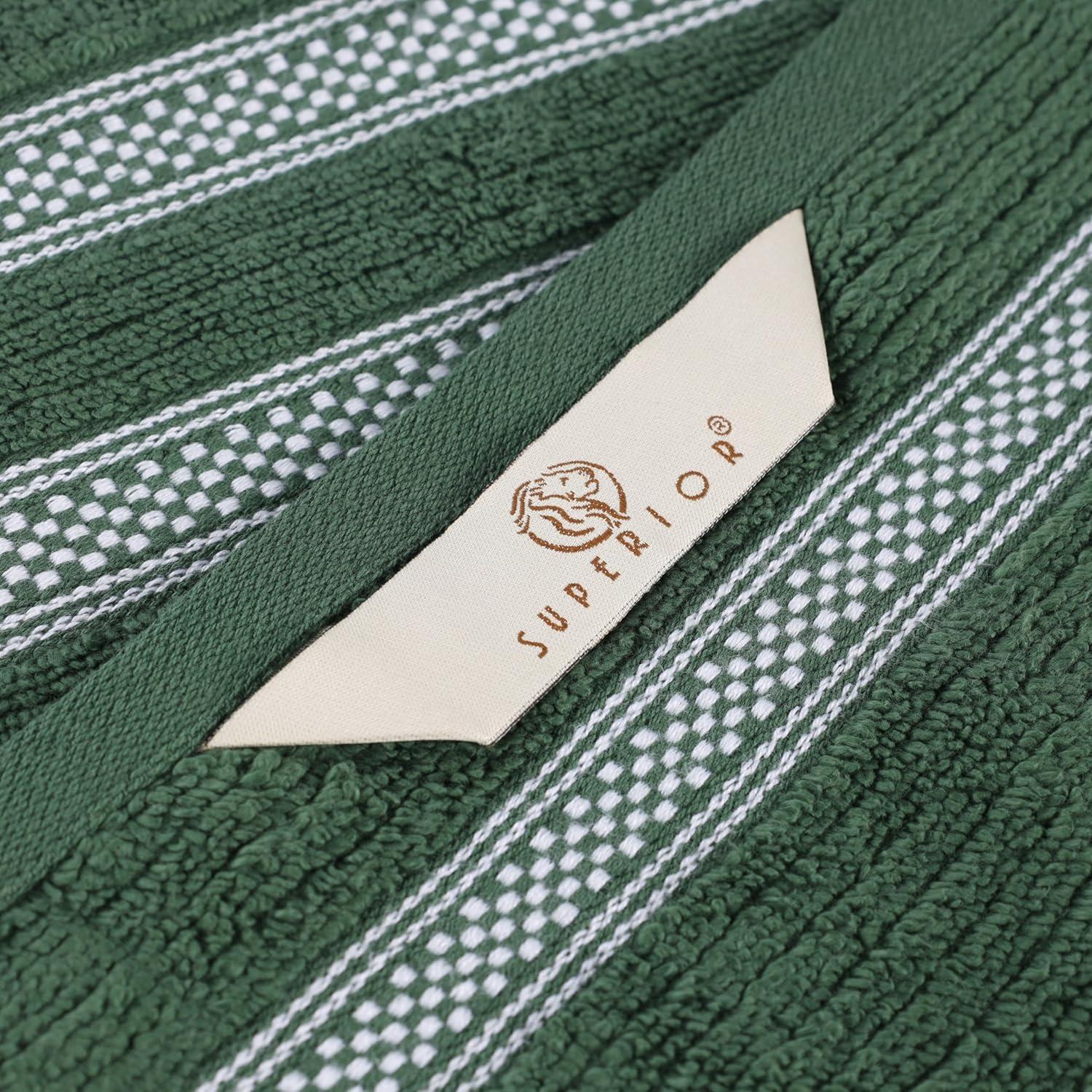 Superior Zero Twist Cotton Ribbed Geometric 9-Piece Towel Set, Forest Green