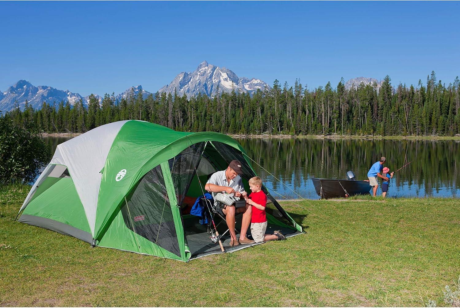 Coleman Evanston 6-Person Dome Tent with Screen Room, 2 Rooms, Green