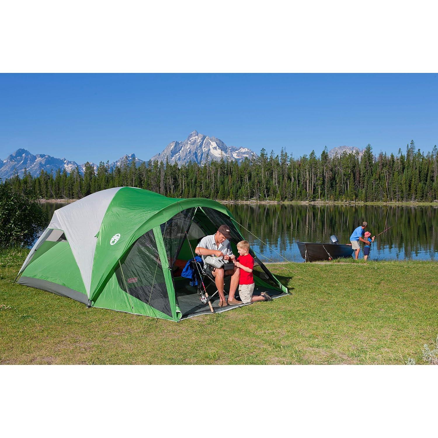 BEACHWATER POOL & SPA, LLC Evanston Screened Camping Tent, 6/8 Person Weatherproof Tent With Roomy Interior Includes Rainfly, Carry Bag, Easy Setup And Screened-In Porch