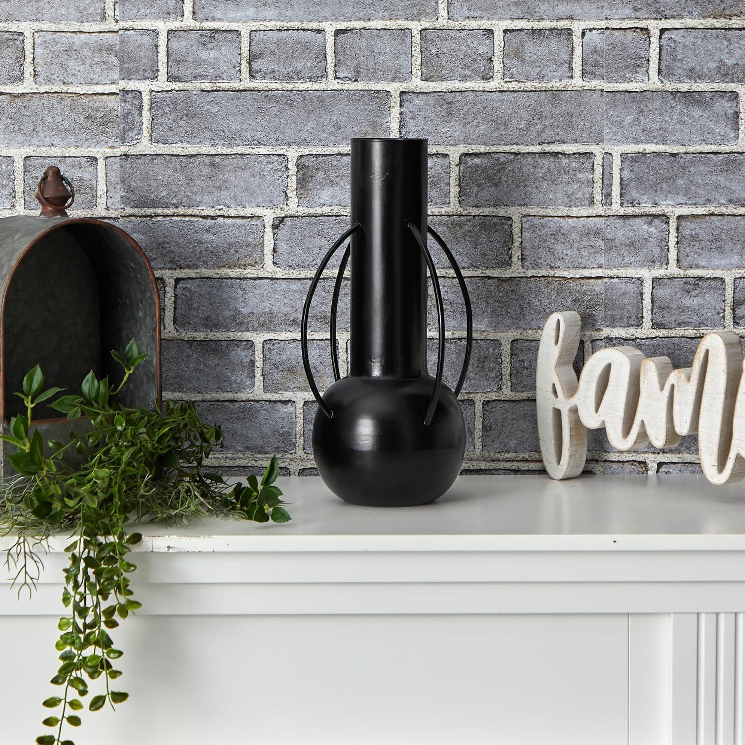 Nearly Natural 14in. Contemporary Metal Vase, Black