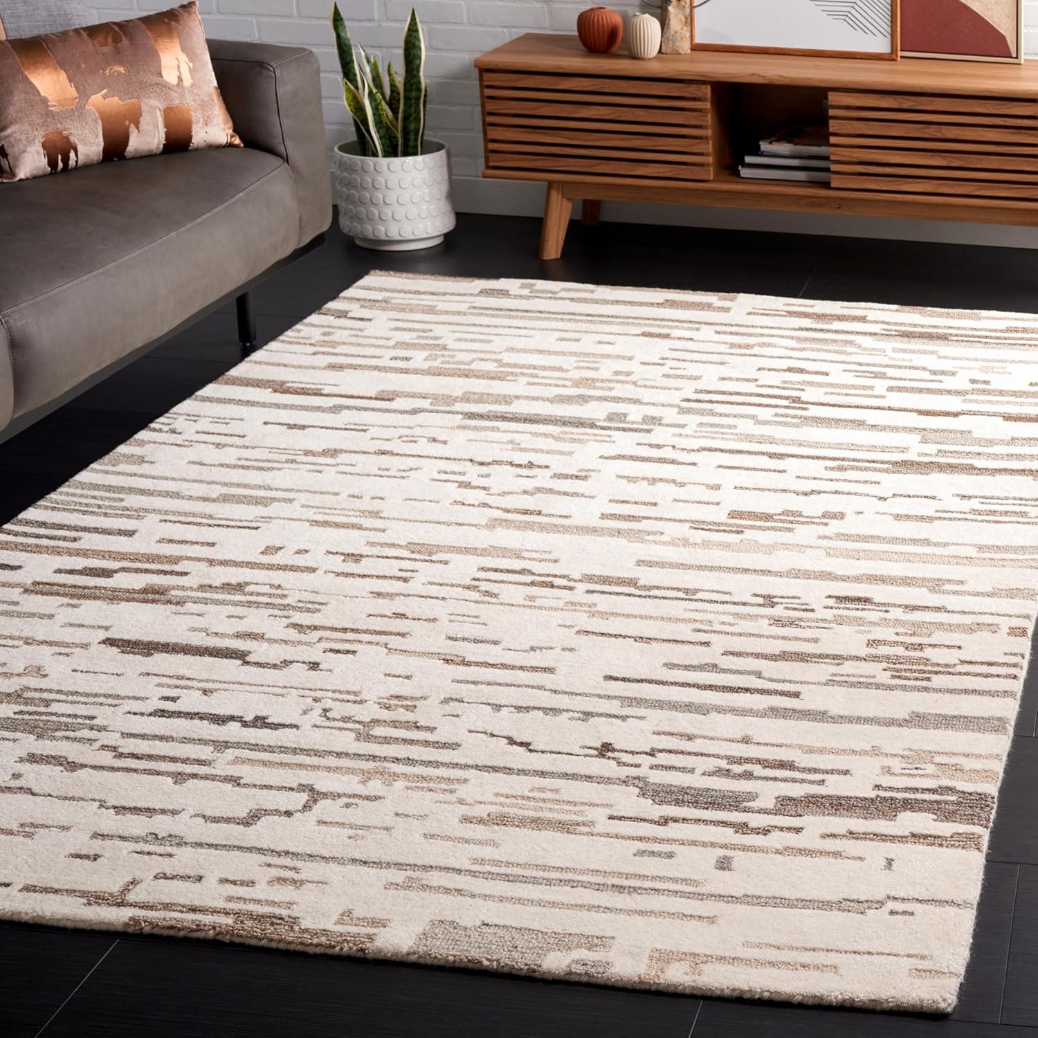 Ebony EBN501 Hand Tufted Area Rug - Ivory/Grey - 5'x8' - Safavieh.