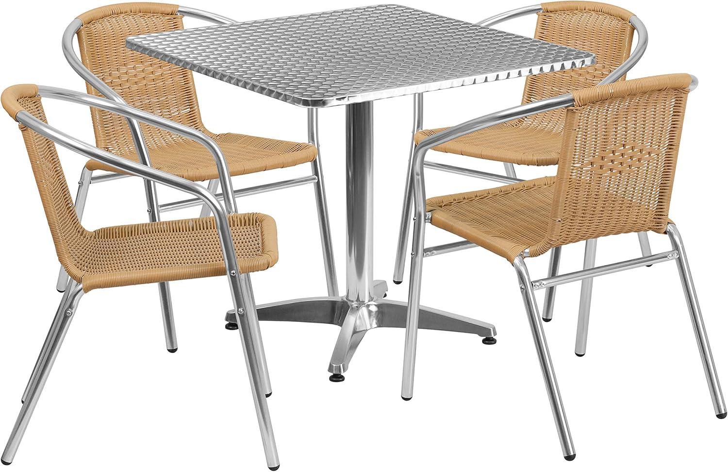 Flash Furniture 27.5'' Square Aluminum Indoor-Outdoor Table Set with 4 Rattan Chairs