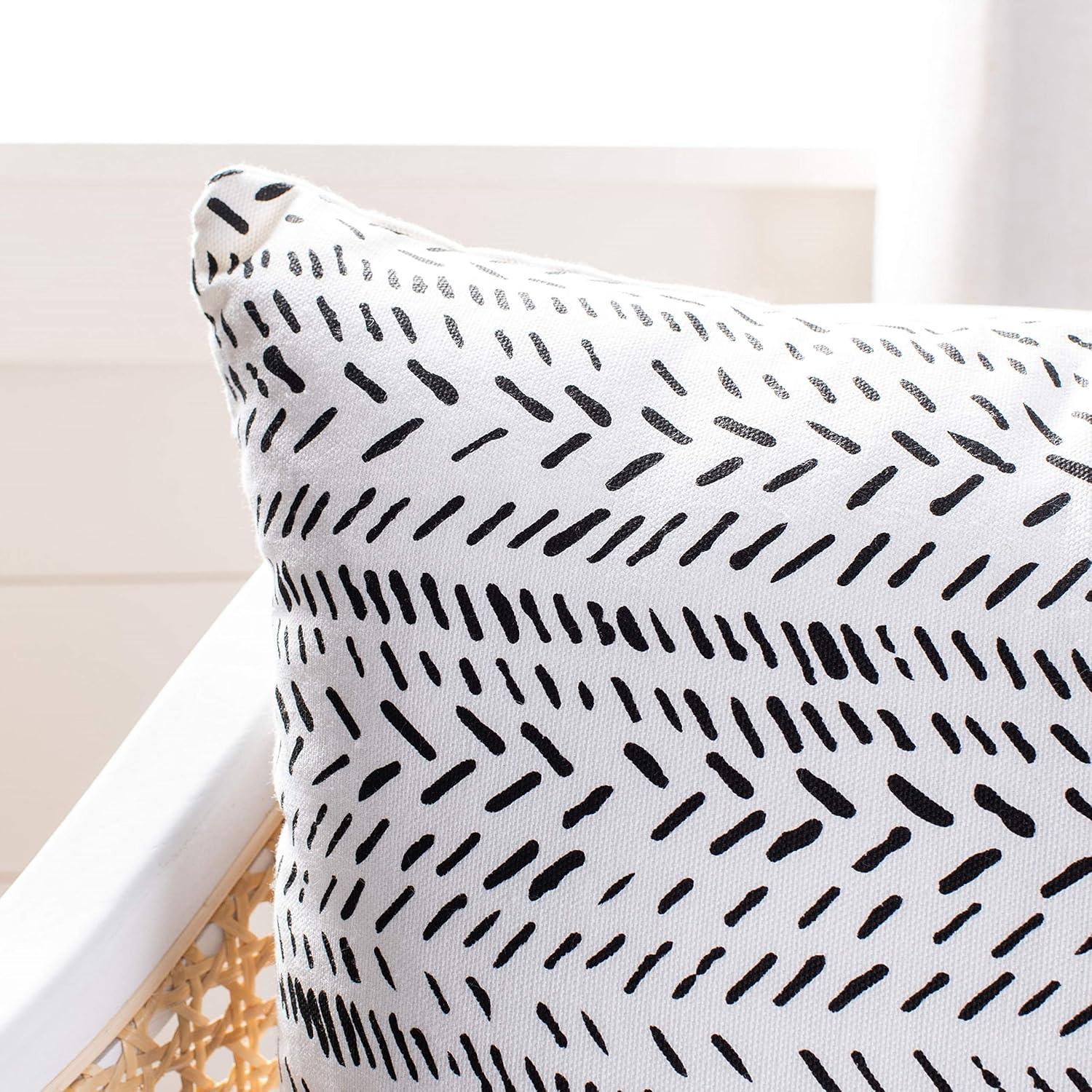 Contemporary Black and White Cotton Square Throw Pillow 18" x 18"